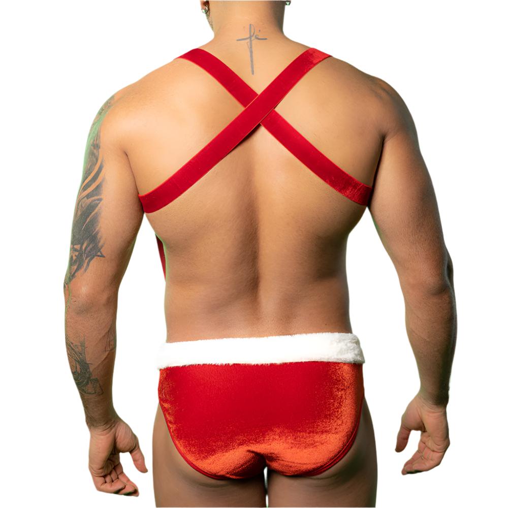 JSY Men's Velvet Suspenders & Briefs Set - Christmas Costume for Holiday Parties, Cosplay, and Festive Events
