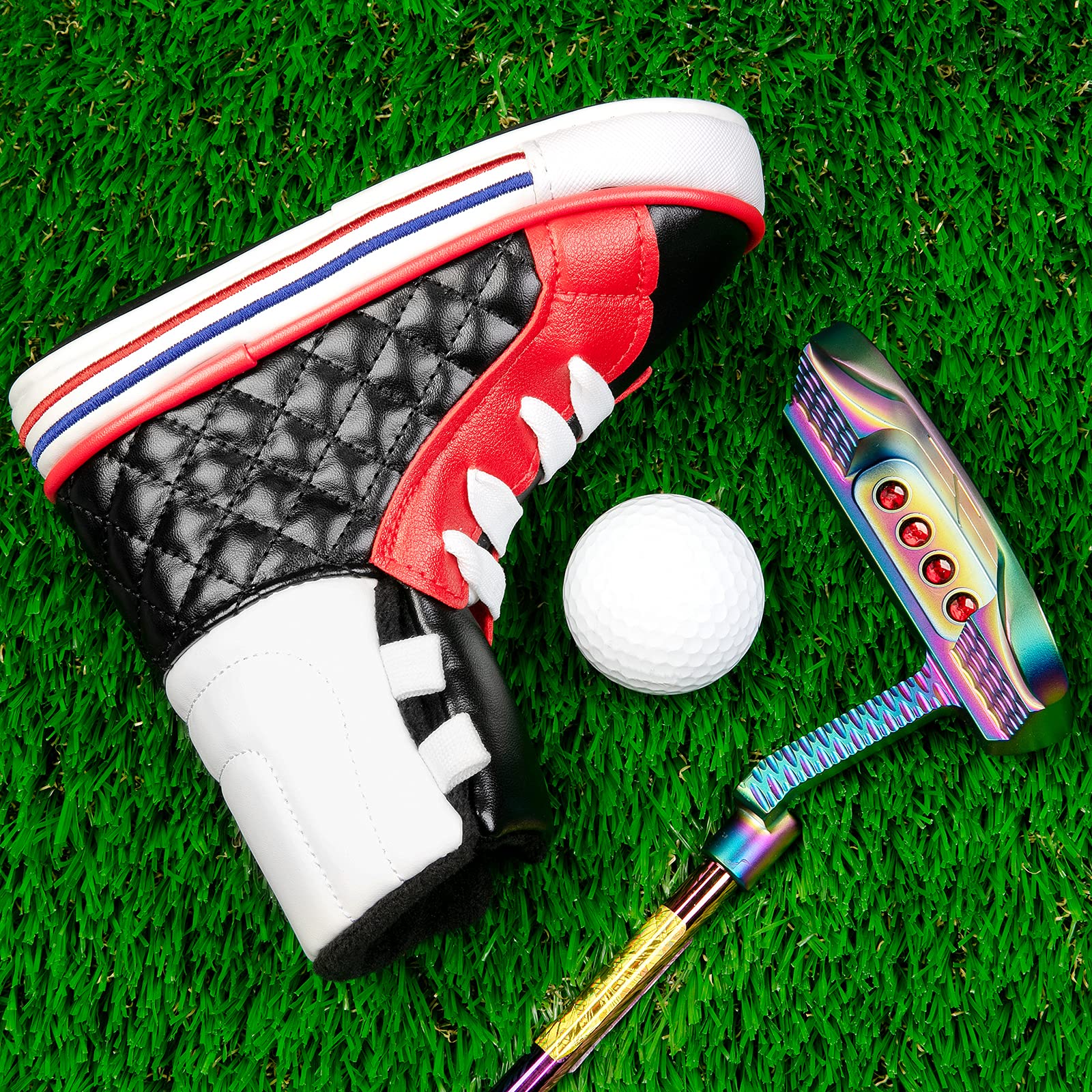 Wosofe Golf Blade Putter Cover - Embroidered PU Leather Headcover with Funny Shoe Design - Universal Fit for All Golf Club Brands (Red) - Perfect for Golf Course Protection & Style Enhancement