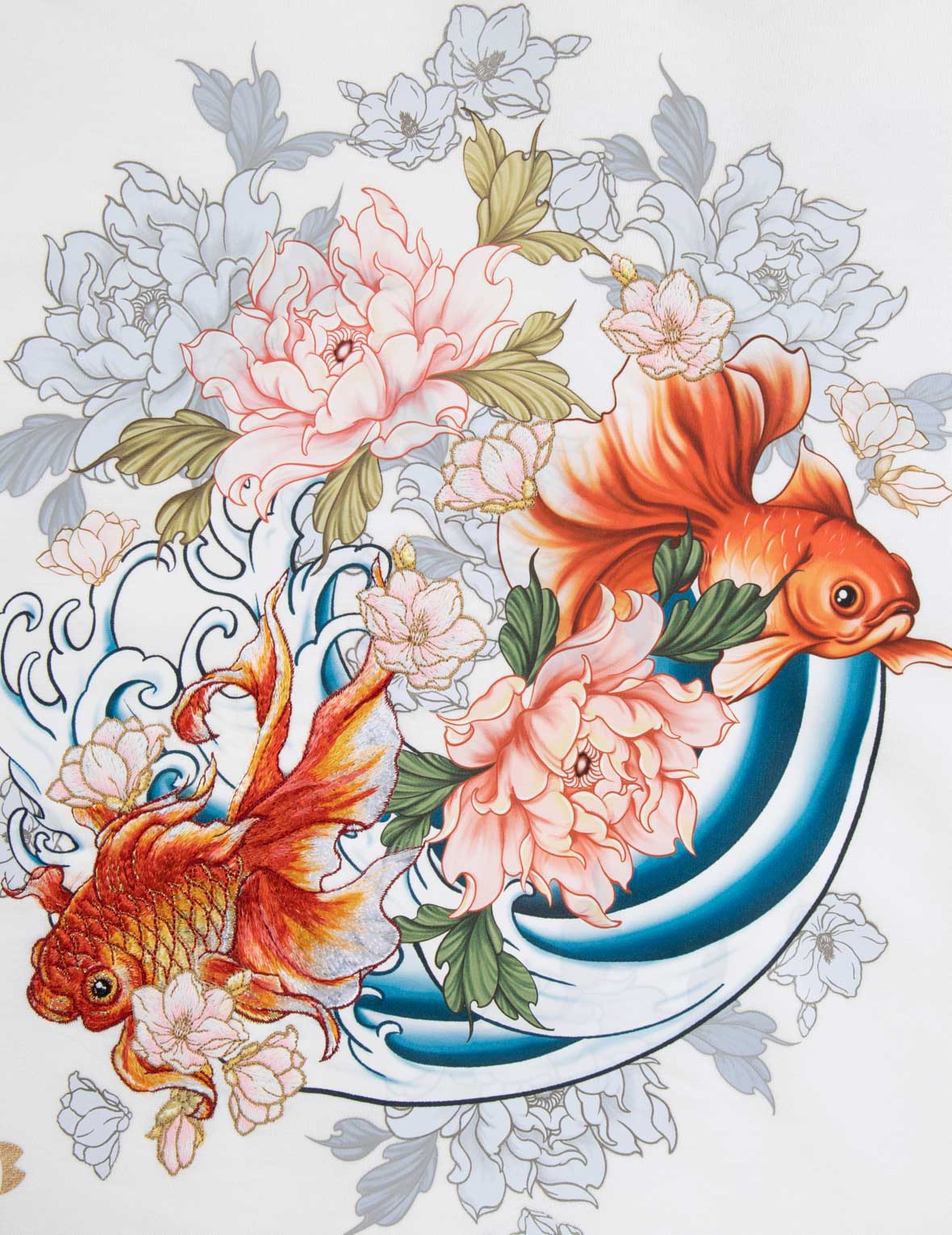 Stylish Goldfish and Floral Print Oversized Hoodie - Trendy Unisex Streetwear for Casual Outings and Cozy Loungewear