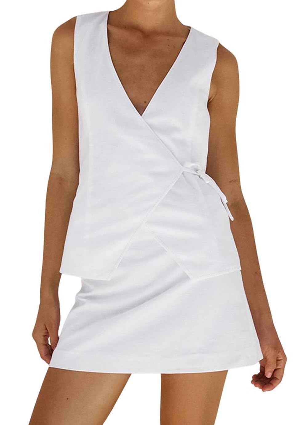 CHARTOU Women's Summer 2 Piece Outfit Set - Cotton Linen Vest Blazer & Mini Skirt Casual Suit for Office, Dating, and Vacation | Trendy Matching Sets for Women