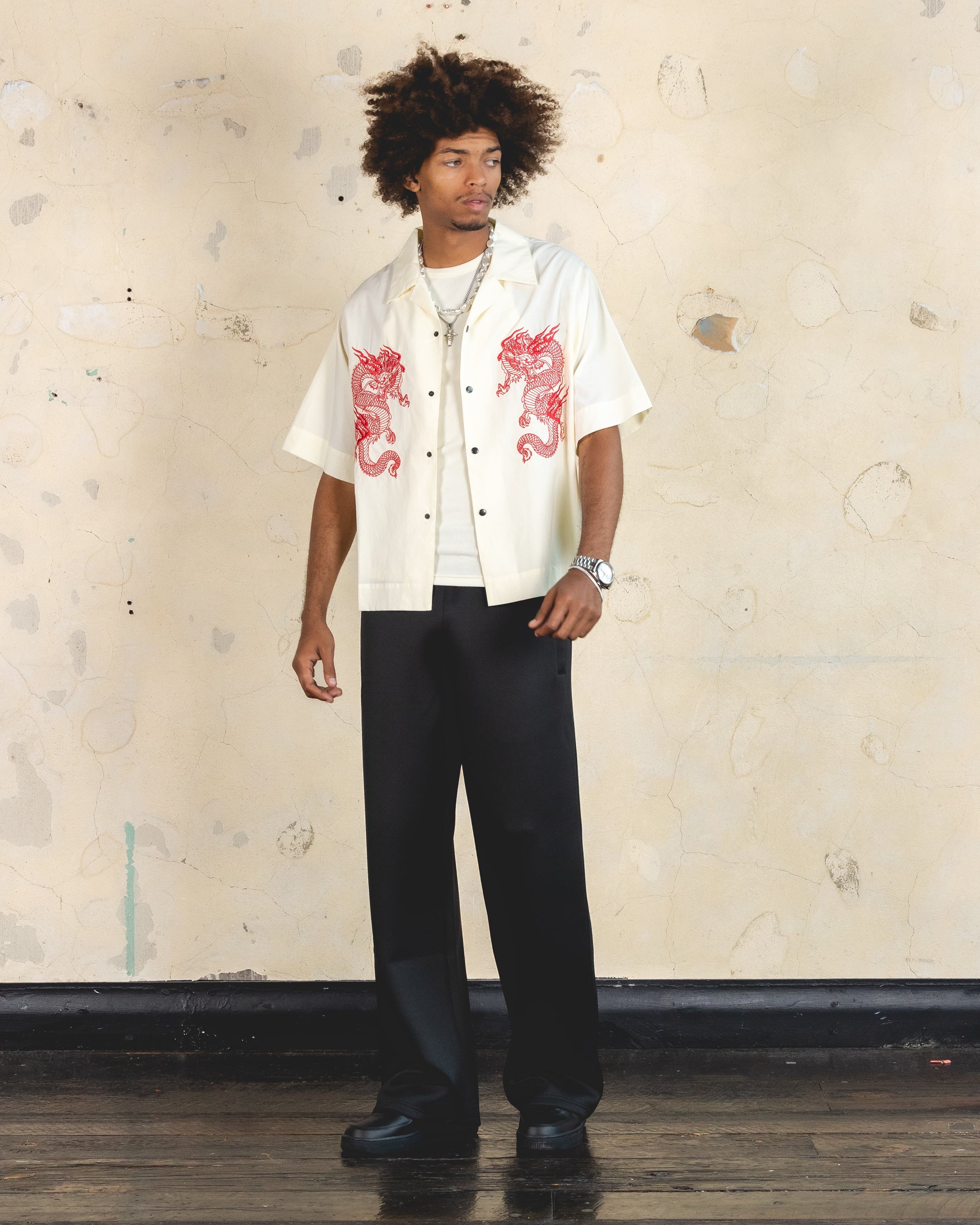 404 Drago Button Up Shirt for Men - Casual Long Sleeve Office Shirt in Off White | Perfect for Business Casual, Date Night & Formal Occasions