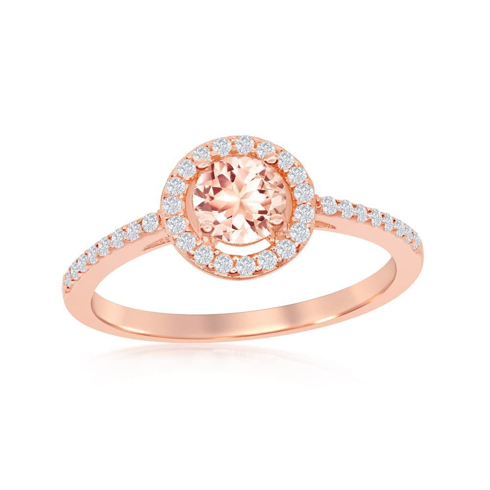 Simulated Morganite Engagement Ring for Women - Sterling Silver Rose Gold Plated with CZ Diamond Halo | Oval, Heart, Pear, Round & Princess Cut Options | Elegant Wedding, Proposal & Anniversary Jewelry Gift