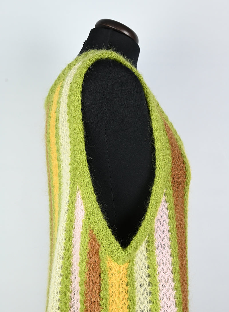 Miu Miu Green Striped Wool Gilet Size 40 - Women's Fashion Vest for Office & Casual Wear