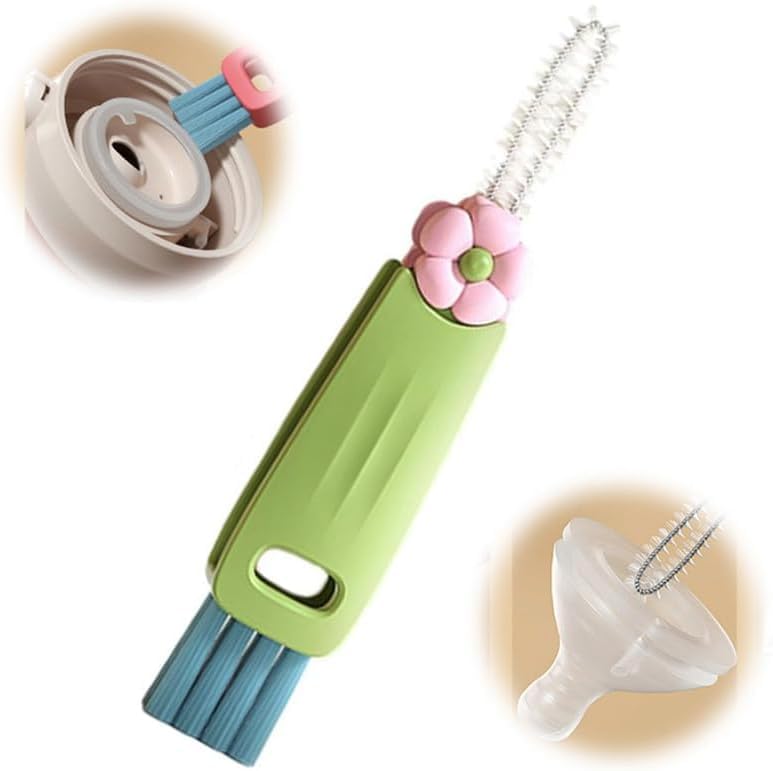 3 in 1 Multifunctional Cup Lid Cleaner - Reusable Silicone Crevice Brush for Tight Spaces - Green - Perfect for Cleaning Water Bottles, Travel Mugs and Hard-to-Reach Areas