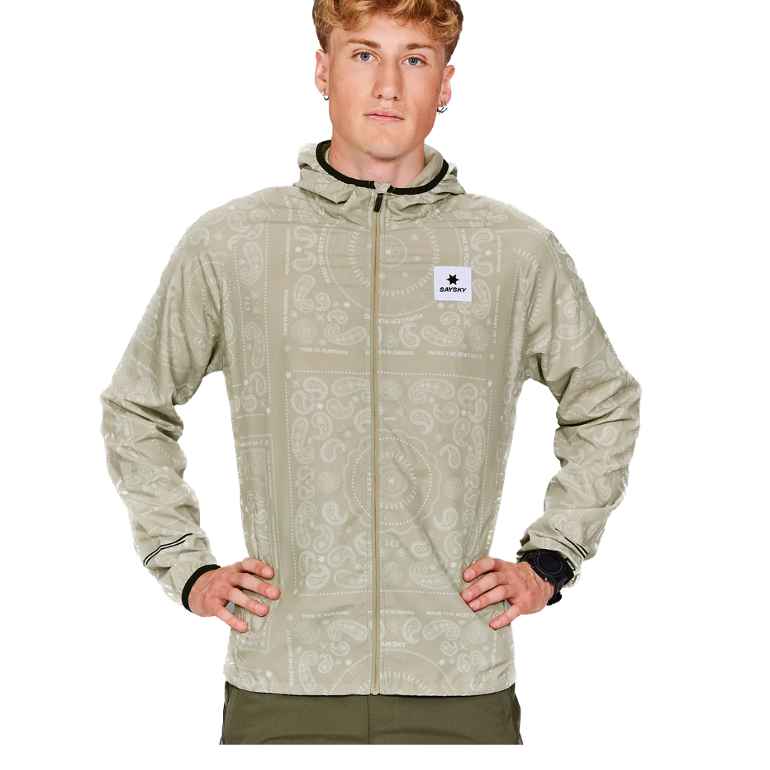 SAYSKY Men's Paisley Print Lightweight Running Jacket - Water-Resistant Windbreaker for Outdoor Jogging & Hiking