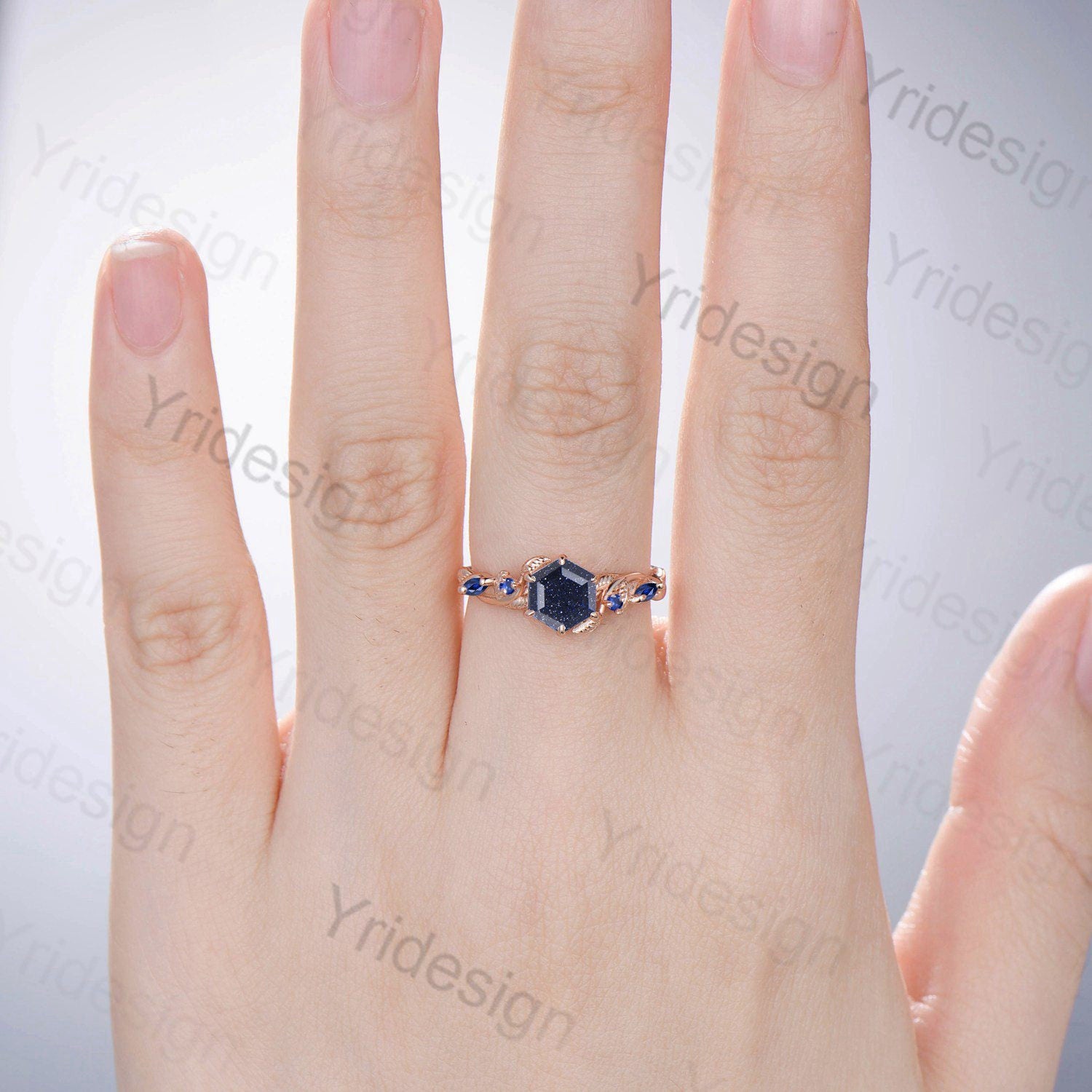Blue Sandstone Engagement Ring - Nature Inspired Vine & Twig Design with Sapphire Accents | Handmade Wedding Band, Promise Ring for Women | Perfect for Proposals, Anniversaries & Special Occasions