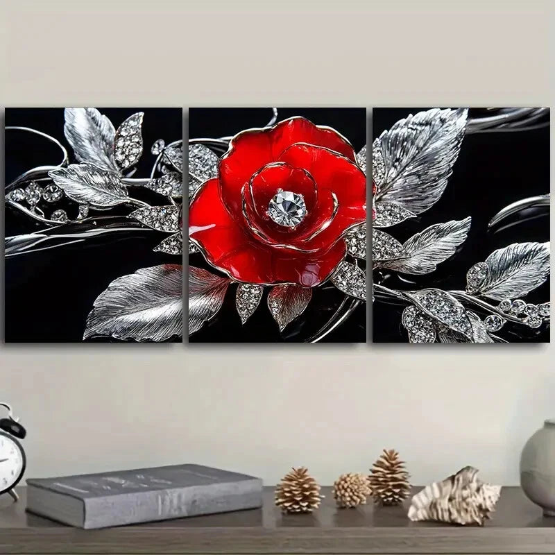 3-Piece Rose Painting Wall Art Set - Framed Canvas 40x60cm, High Quality Print | 100% Australian Made | Ready to Hang | Perfect for Living Room, Bedroom & Office Decor