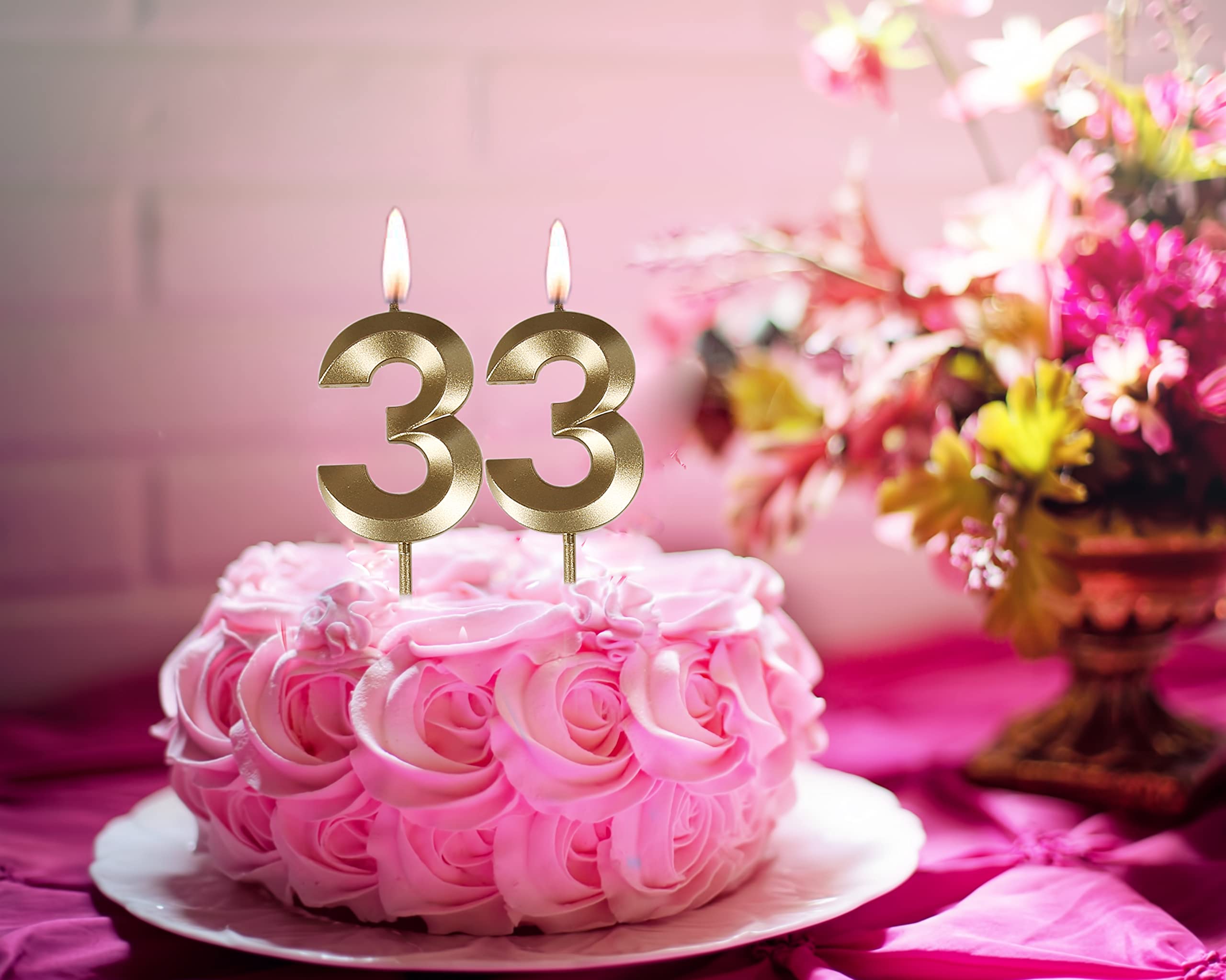 33rd Birthday Candles - Gold Number 33 Cake Topper for Birthday Party Decorations | Perfect for Anniversary, Milestone Celebrations & Festive Decor