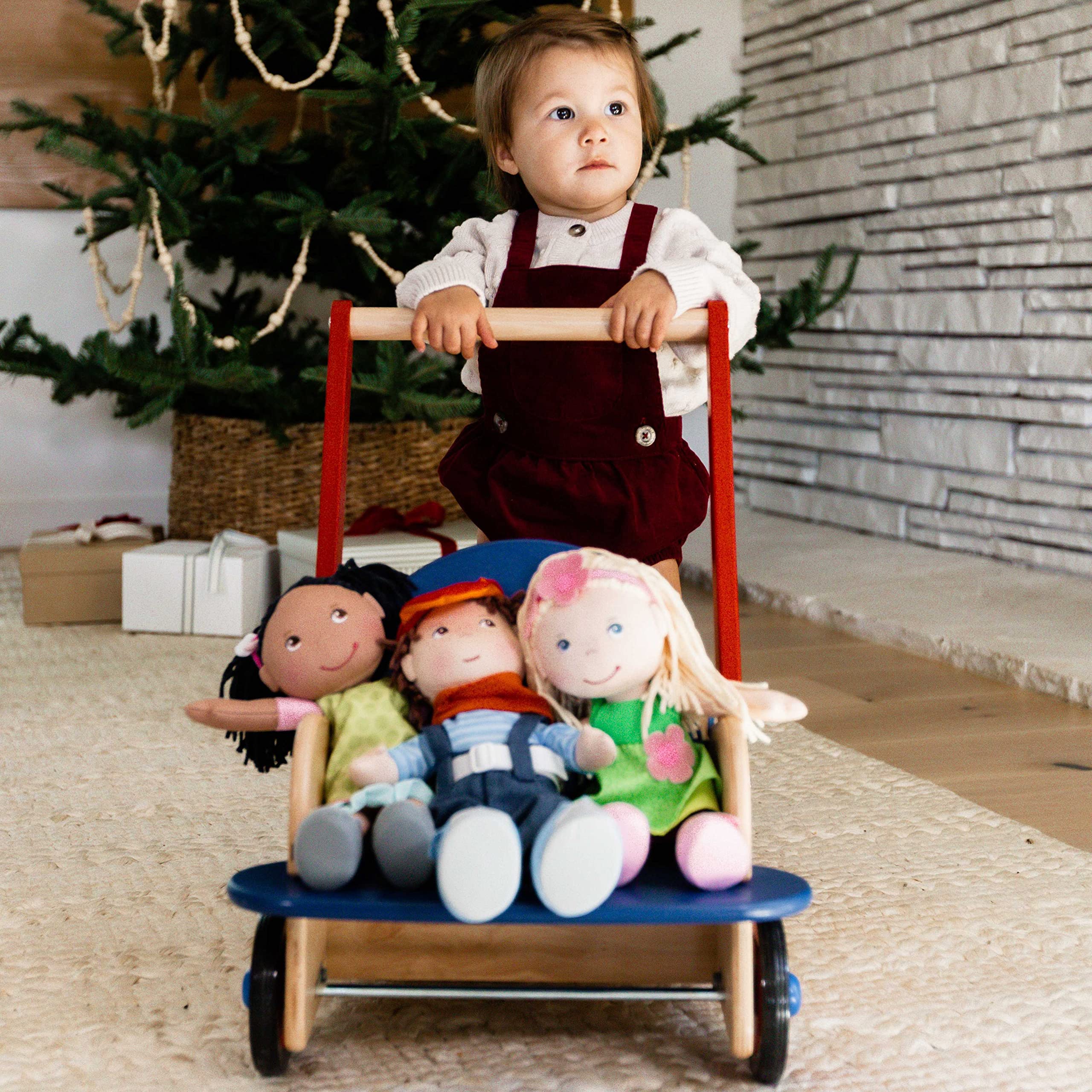 HABA Wooden Baby Walker Wagon - Sit to Stand Learning Push Toy with Seat & Storage for Toddlers 1-3 Years (10+ Months) | First Steps Helper & Playroom Activity Center