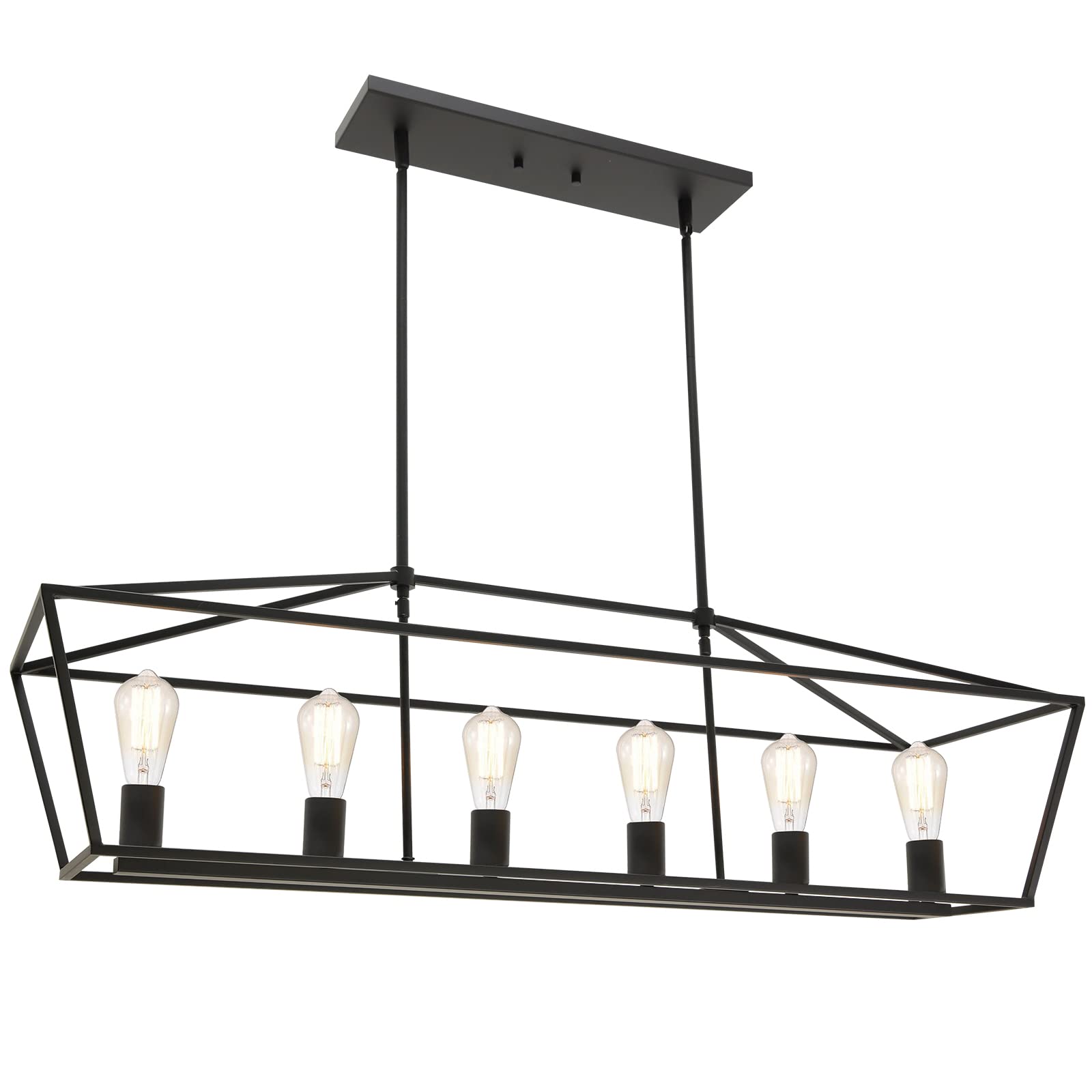6-Light Black Kitchen Island Pendant Lighting Fixture - Modern Dining Room Chandelier for Living Room, Pool Table & Bar Counter - Perfect for Home Kitchen, Restaurant & Cafe Lighting Decor