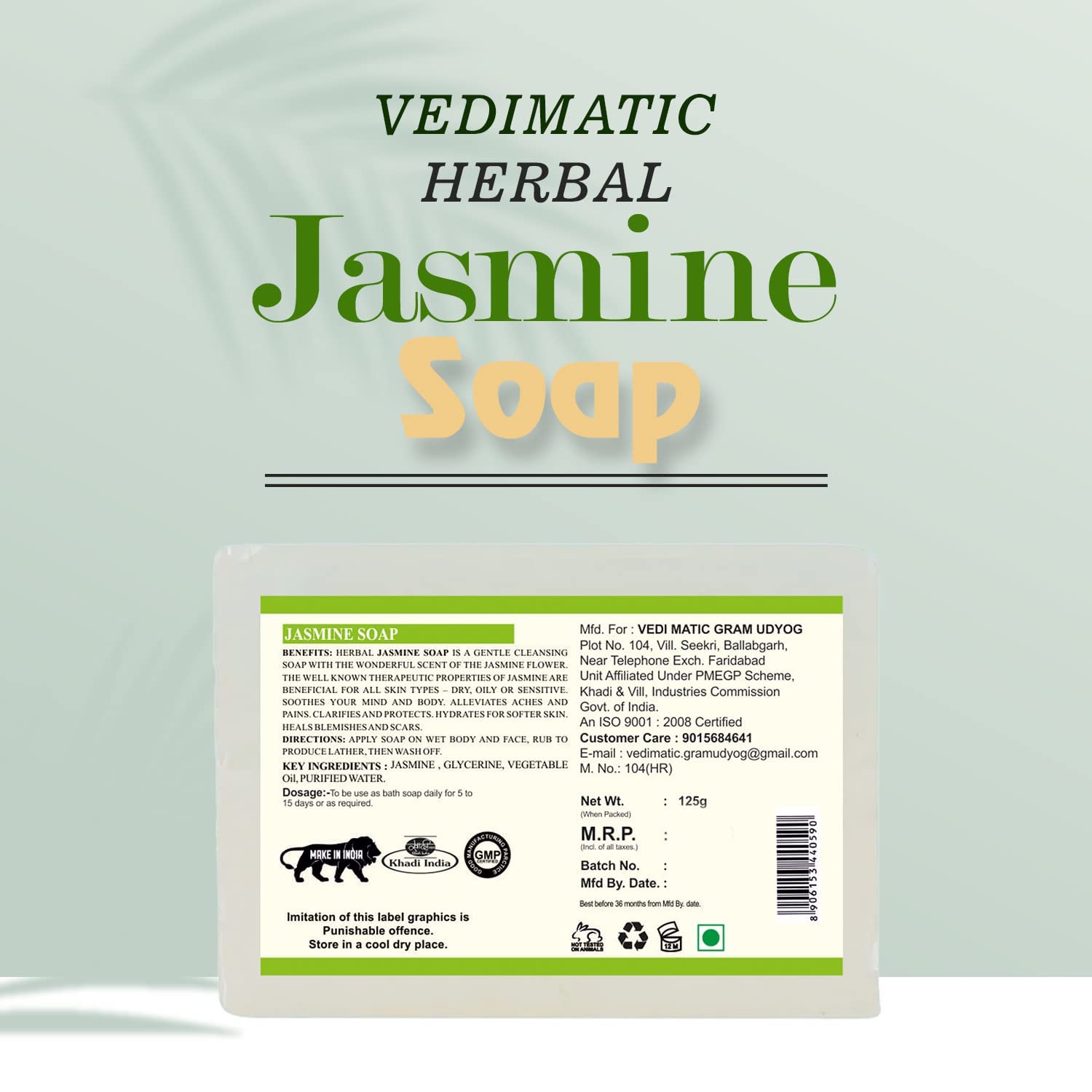 Vedimatic Herbal Jasmine & Mint Soap - Natural Skin Care Combo Pack (Set of 2) for Face & Body - Perfect for Daily Cleansing & Aromatherapy