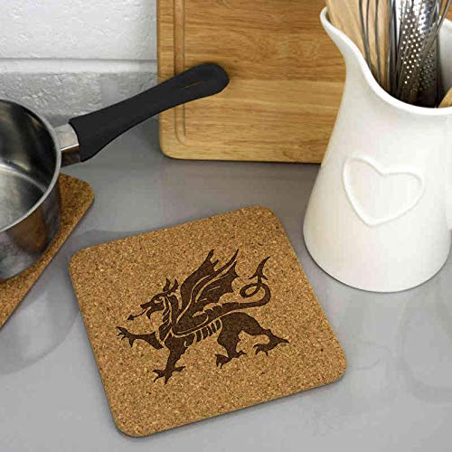 Azeeda Welsh Dragon Square Cork Trivet and Pot Stand - Heat Resistant Kitchen Decor for Hot Dishes, Pans, and Pots (TR00004790) - Perfect for Dining Tables, Countertops, and Stovetop Protection
