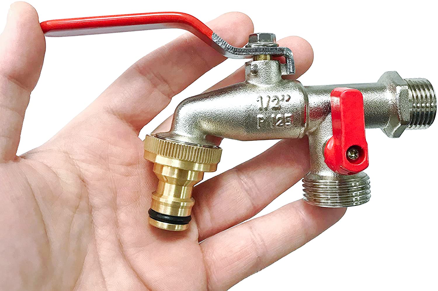 Premium Garden Tap Double Faucet with Bonus Silver Nozzle - Perfect for Outdoor Watering, Gardening, and Lawn Care