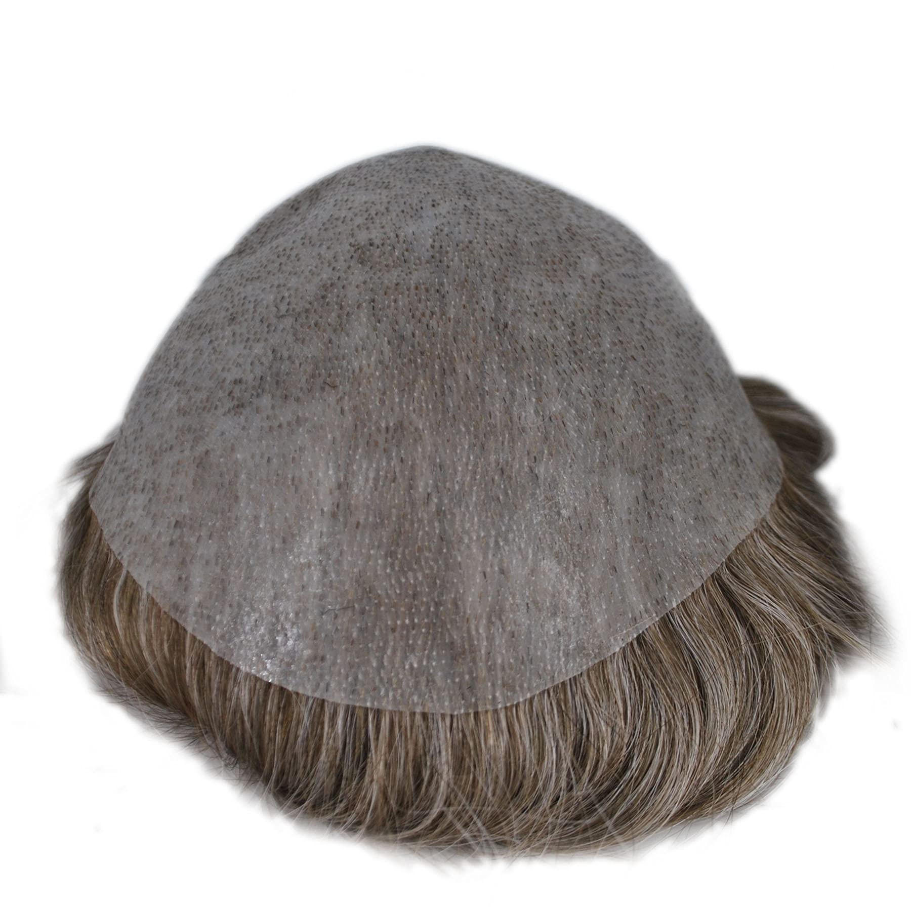 Men's Grey Hair Toupee - 100% Human Hair Replacement System - Light Brown Mixed with White - Style #660 - In Stock - Perfect for Thinning Hair & Bald Spot Coverage - Great for Daily Wear & Special Occasions