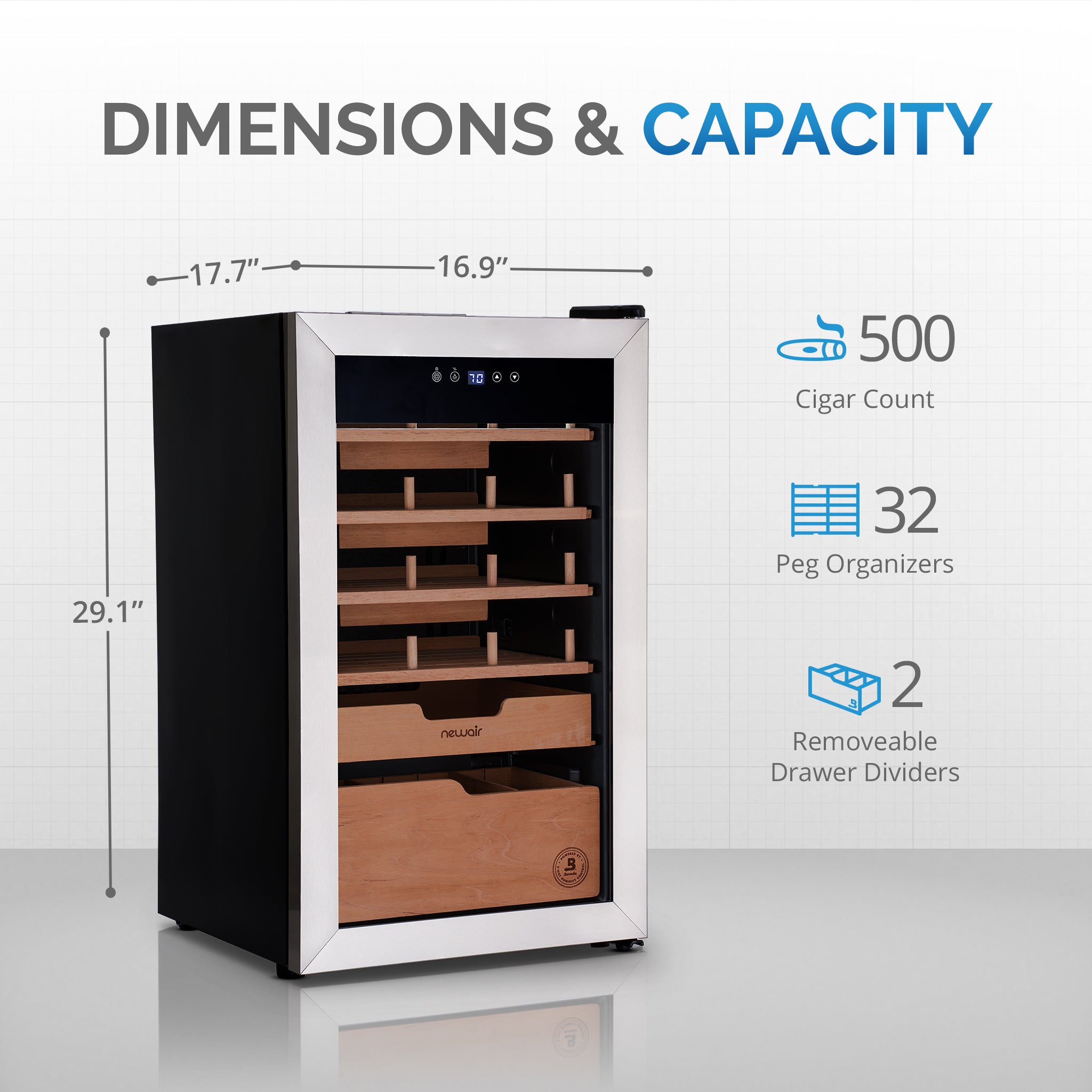 Newair® x Boveda 500-Count Electric Cigar Humidor with Digital Hygrometer - Perfect for Home, Office & Cigar Lounge Storage