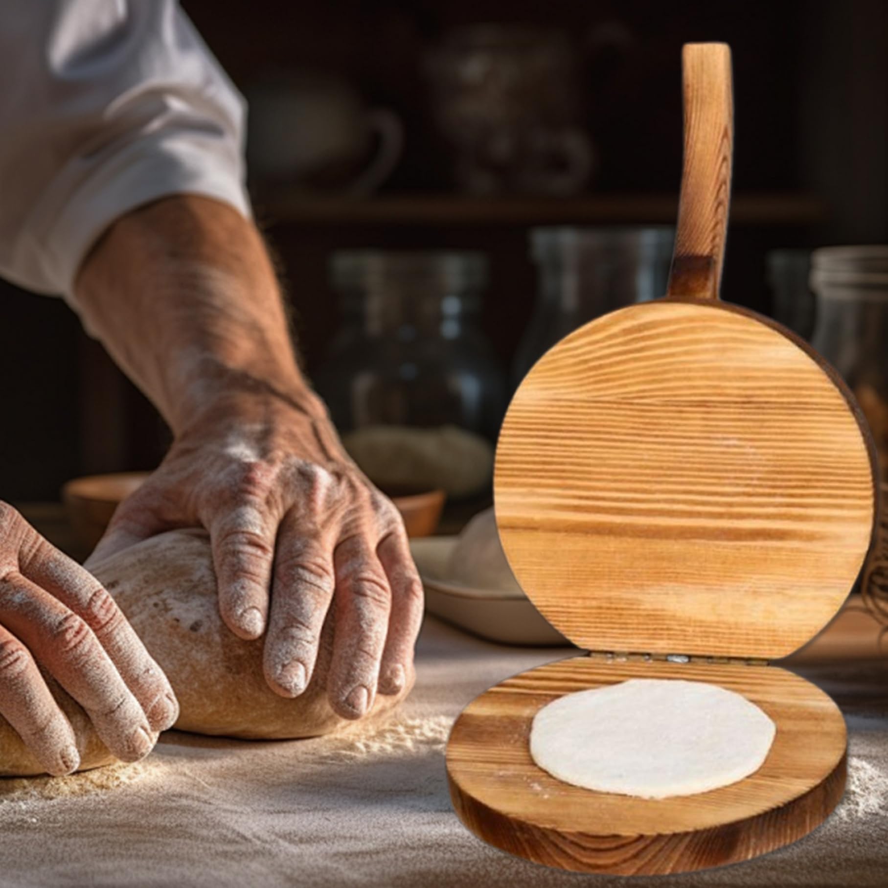 5.5 Inch Wooden Tortilla Press - Handmade Flour Tortilla Maker with Comfortable Handle for Easy Dough Pressing - Perfect for Homemade Tacos, Quesadillas & Mexican Cuisine