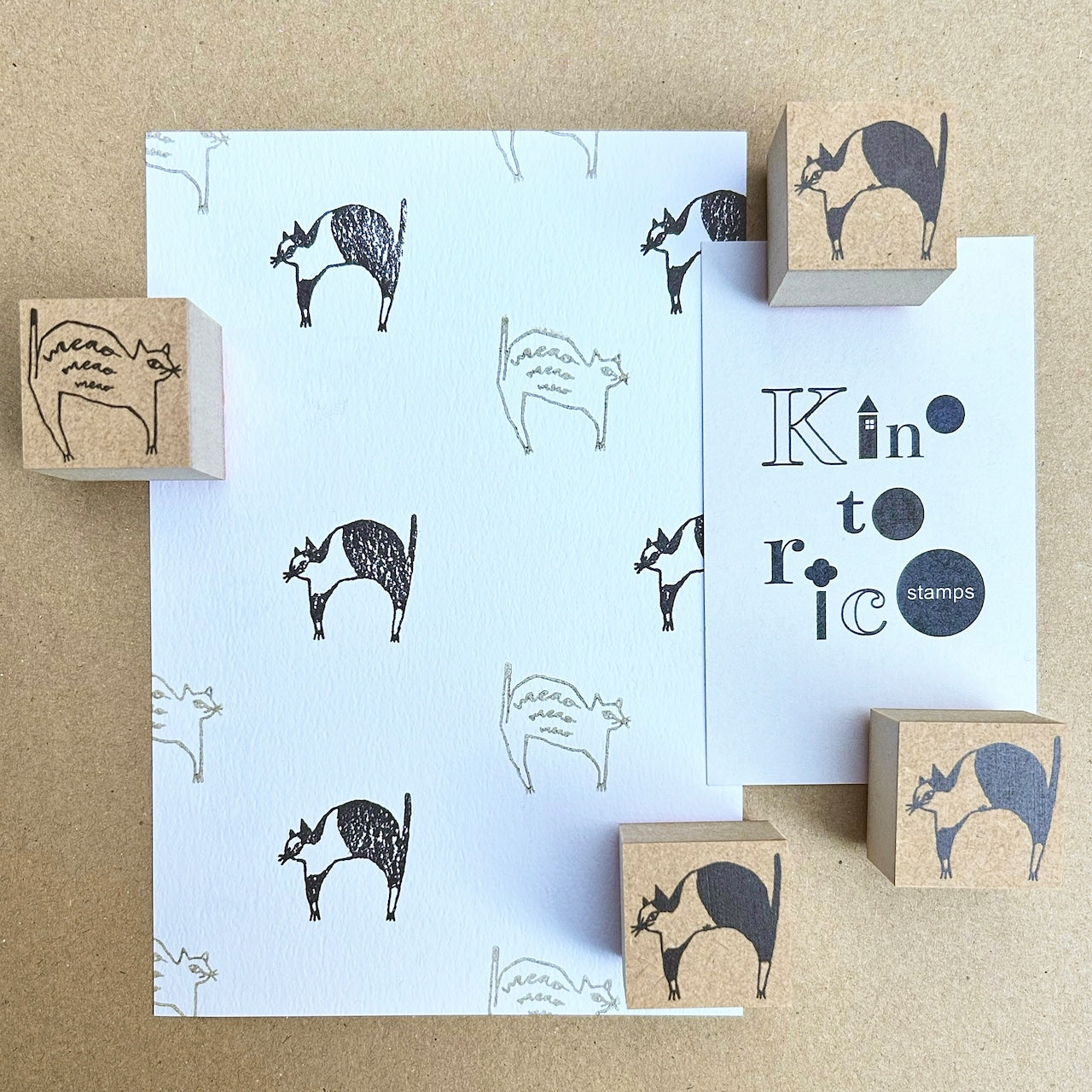 Kinotorico Wooden Rubber Stamp - Bicolor Cat Design for DIY Crafts, Scrapbooking & Card Making | Handmade Stamps for Art Projects & Stationery