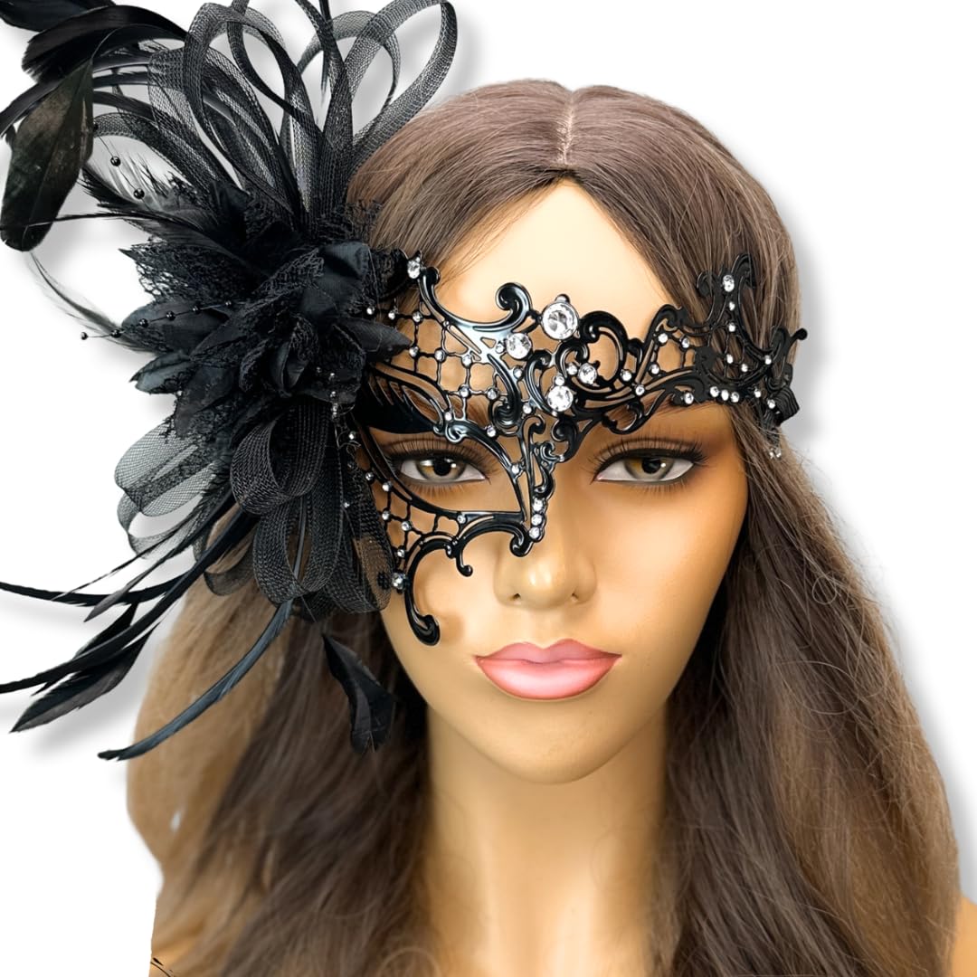 Black Metal Masquerade Mask for Women - Halloween & Party Costume Accessory for Venetian Balls