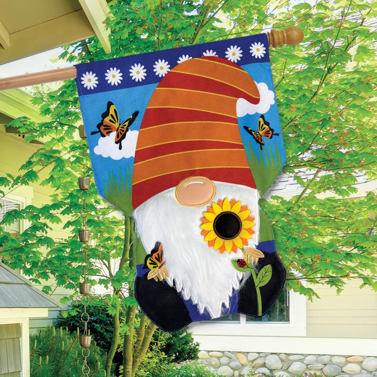 Briarwood Lane Home Sweet Home Gnome Spring Burlap House Flag 28x40 Inch - Outdoor Garden Decor for Porch, Yard & Seasonal Home Decoration