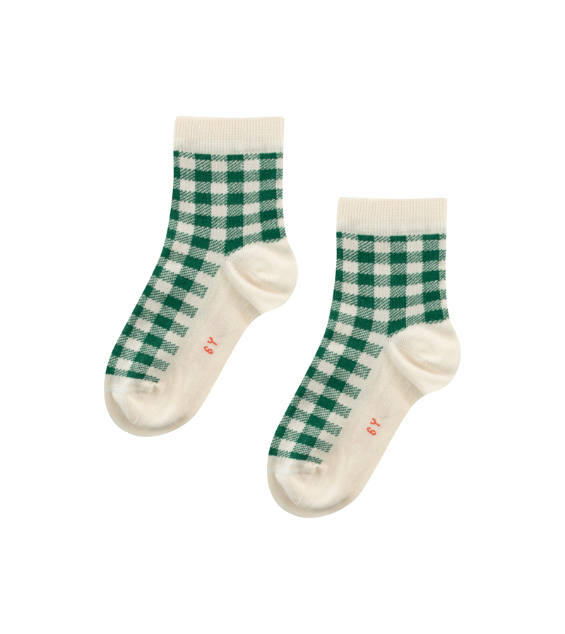 Tinycottons Kids Green Check Socks - Comfortable Cotton Ankle Socks for Boys & Girls - Perfect for School, Sports & Everyday Wear