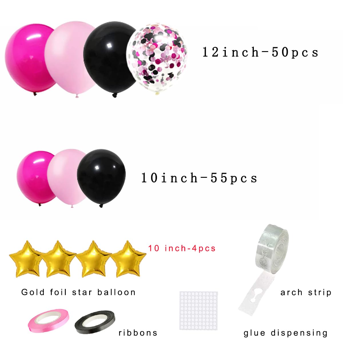 Hot Pink & Black Balloon Garland Arch Kit - Rose Red, Black, Pink Balloons for Birthday, Baby Shower, Bridal Shower, Wedding, Bachelorette & Graduation Party Decorations | Perfect for Photo Backdrops, Dessert Tables & Event Entrance Decor