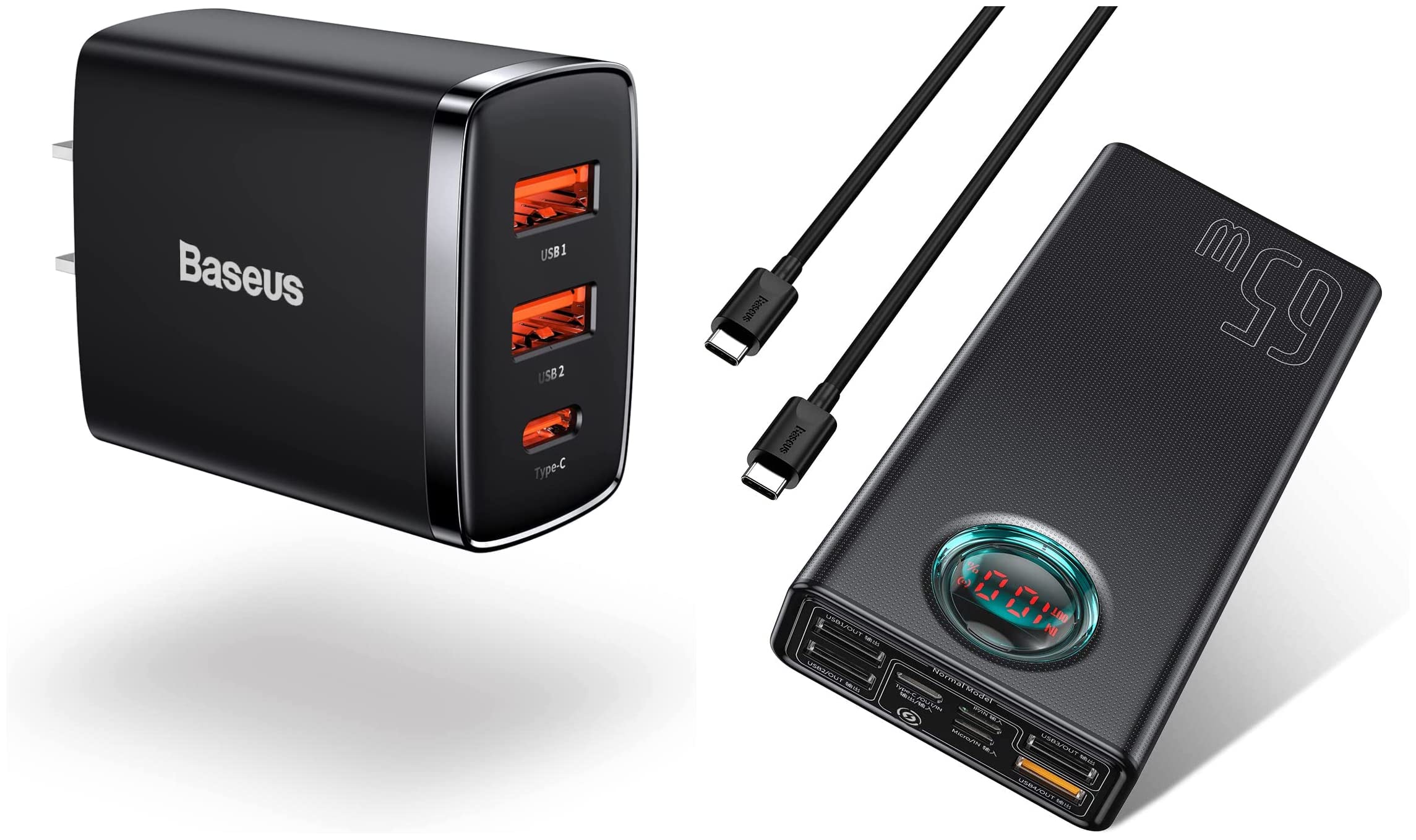 Baseus 65W 30000mAh Power Bank with 30W 3-Port Fast Charger - Portable Charging Station for Travel, Camping & Emergency Power Backup