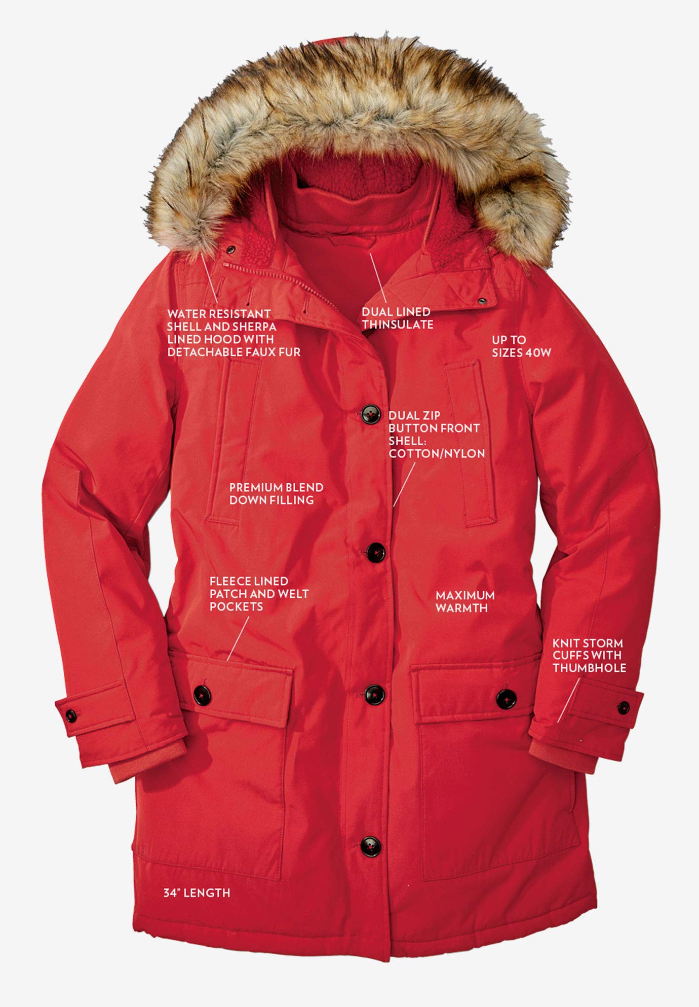 Woman Within Plus Size Arctic Parka Jacket with Hood - 34
