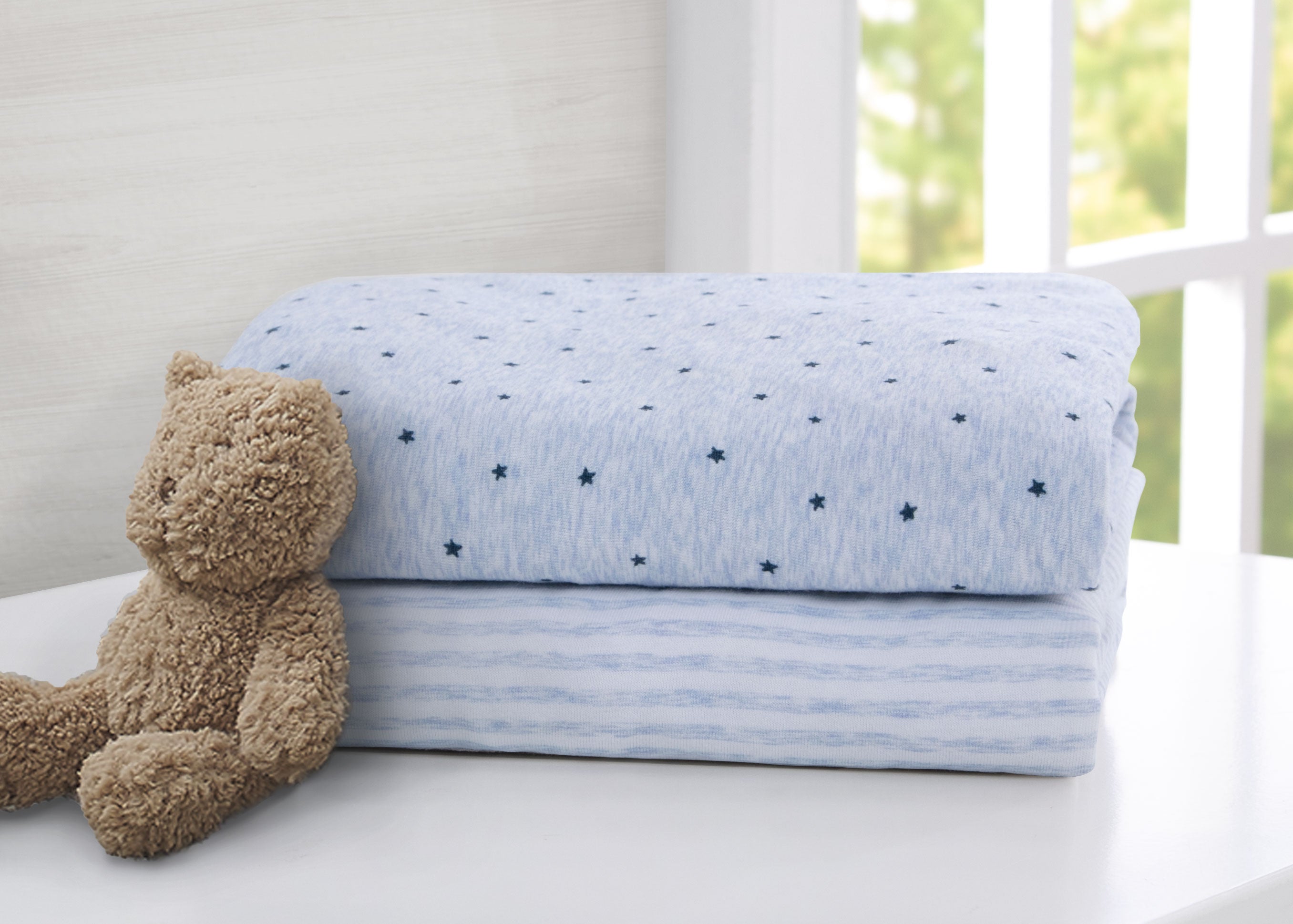 BabyGap Blue Stars & Stripes 100% Organic Cotton Crib Sheets 2-Pack - Soft & Breathable Nursery Bedding for Safe Baby Sleep