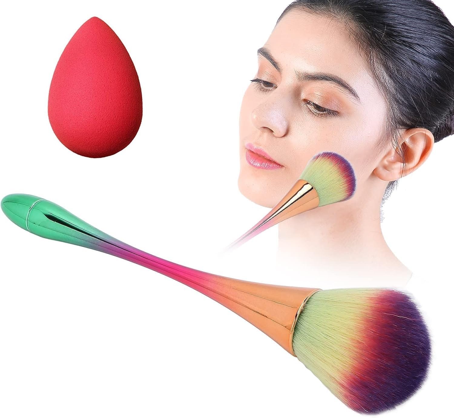 Beautiflame Dark Pink Sponge & Nail Art Dust Brush - Fluffy Portable Powder Brush for Women's Makeup | Perfect for Professional Salon Use & Home Beauty Routines