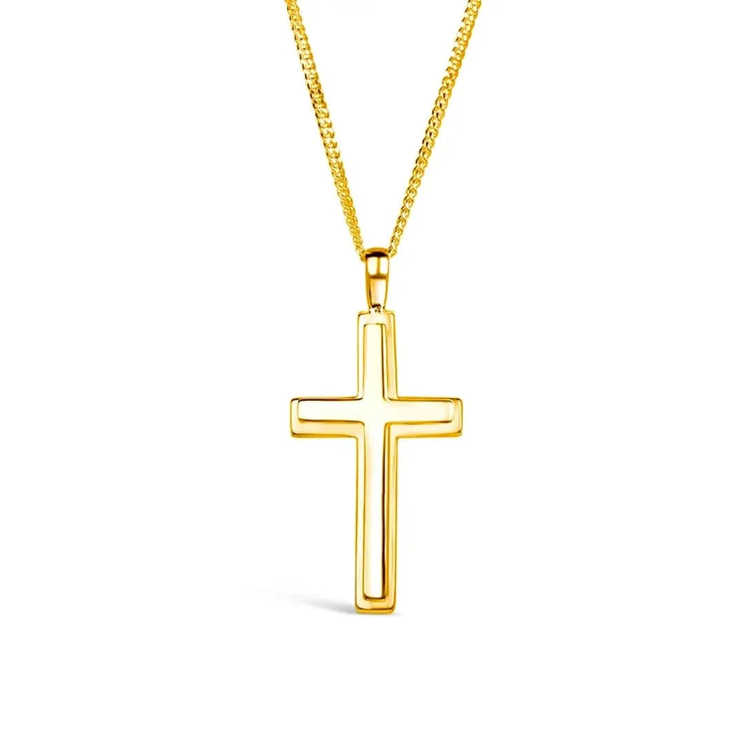 Men's 14K Gold Plated Heavy Cross Pendant Necklace for Men - Religious Jewelry Gift for Baptism, Confirmation & Everyday Wear