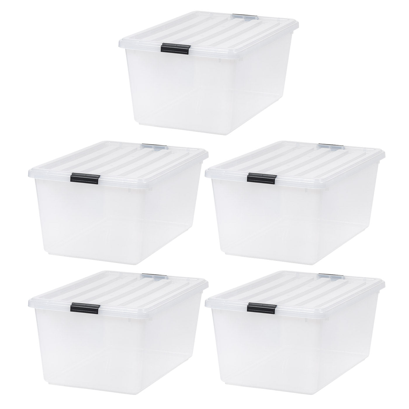 Buckle Down 68 QT Storage Box 5 Pack - Heavy Duty Plastic Bins for Organizing Closet, Garage, and Office Supplies