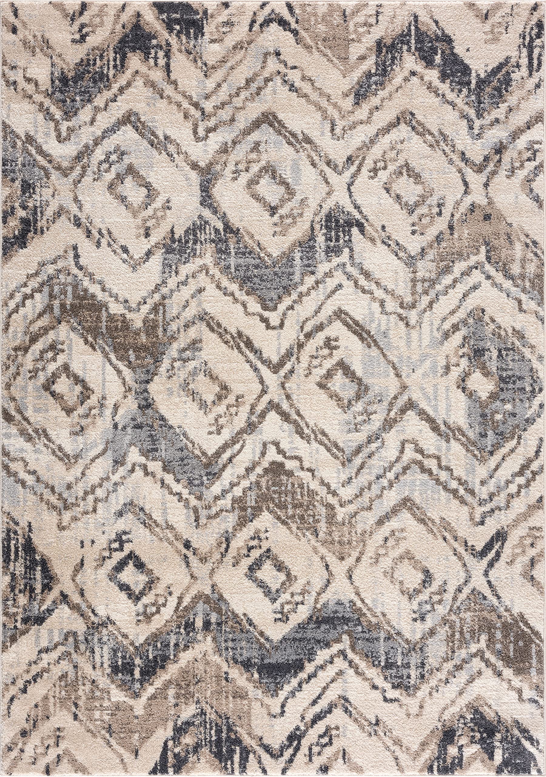 Abani 4’ x 6’ Brown & Beige Ikat Area Rug - Non-Shedding Traditional Tribal Design for Bedroom, Living Room, and Home Decor