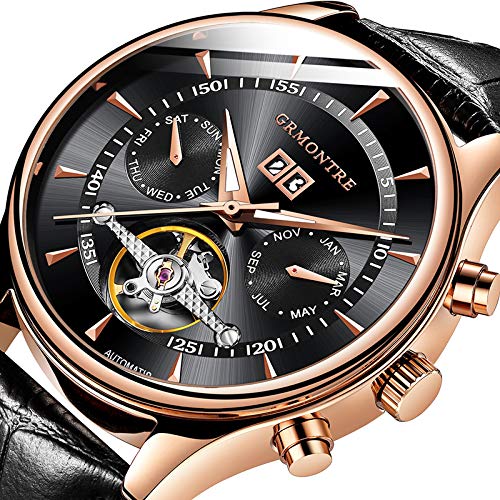 Premium Skeleton Automatic Watches for Men - Luxury Mechanical Waterproof Wristwatch with Genuine Leather Strap | Perfect for Business, Formal Events & Everyday Wear