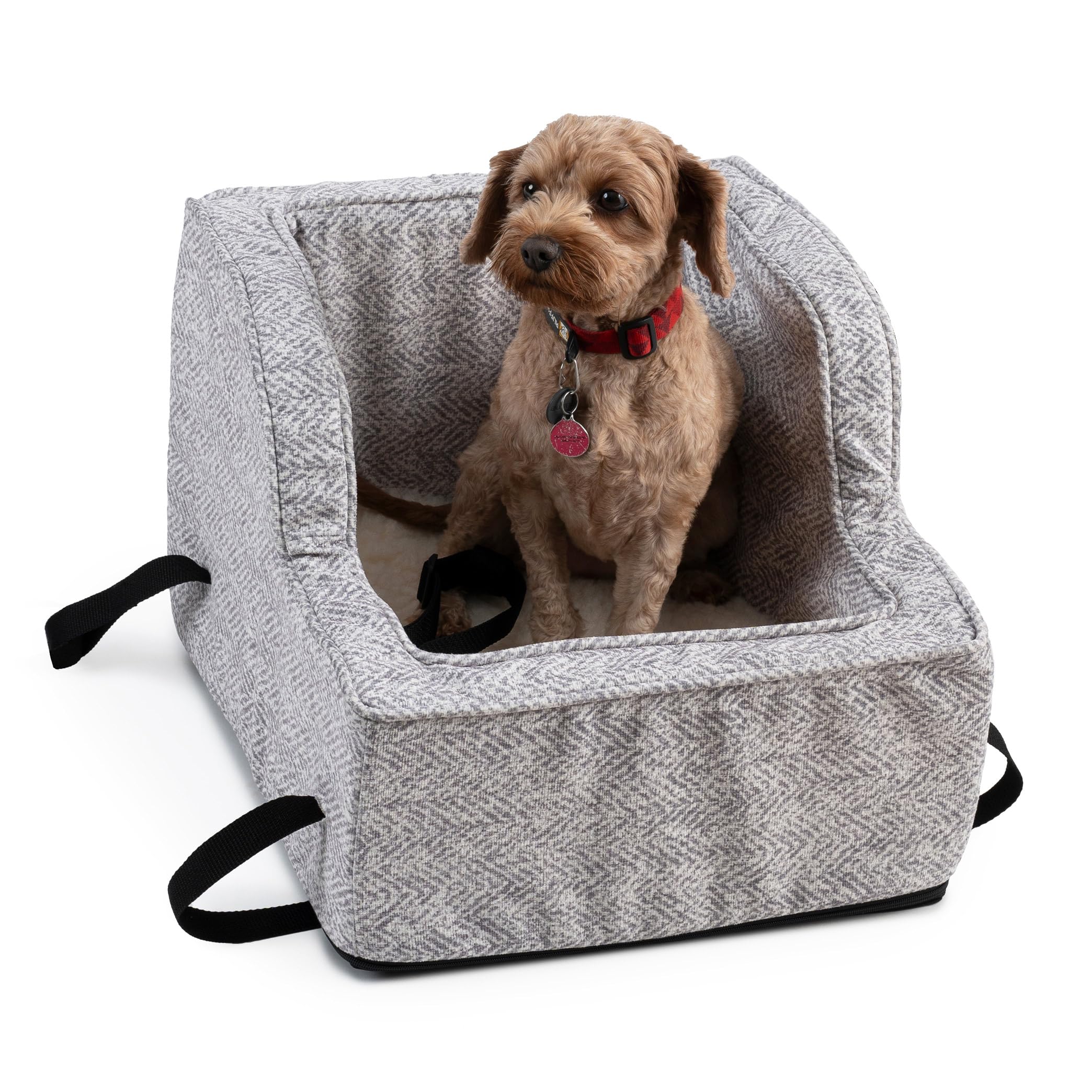 Snoozer XL High Back Console Dog Car Seat for Small Dogs up to 20lbs - Travel Pet Bed Carrier with Safety Harness Strap - Removable Machine Washable Palmer Dove Cover - Perfect for Road Trips & Vet Visits