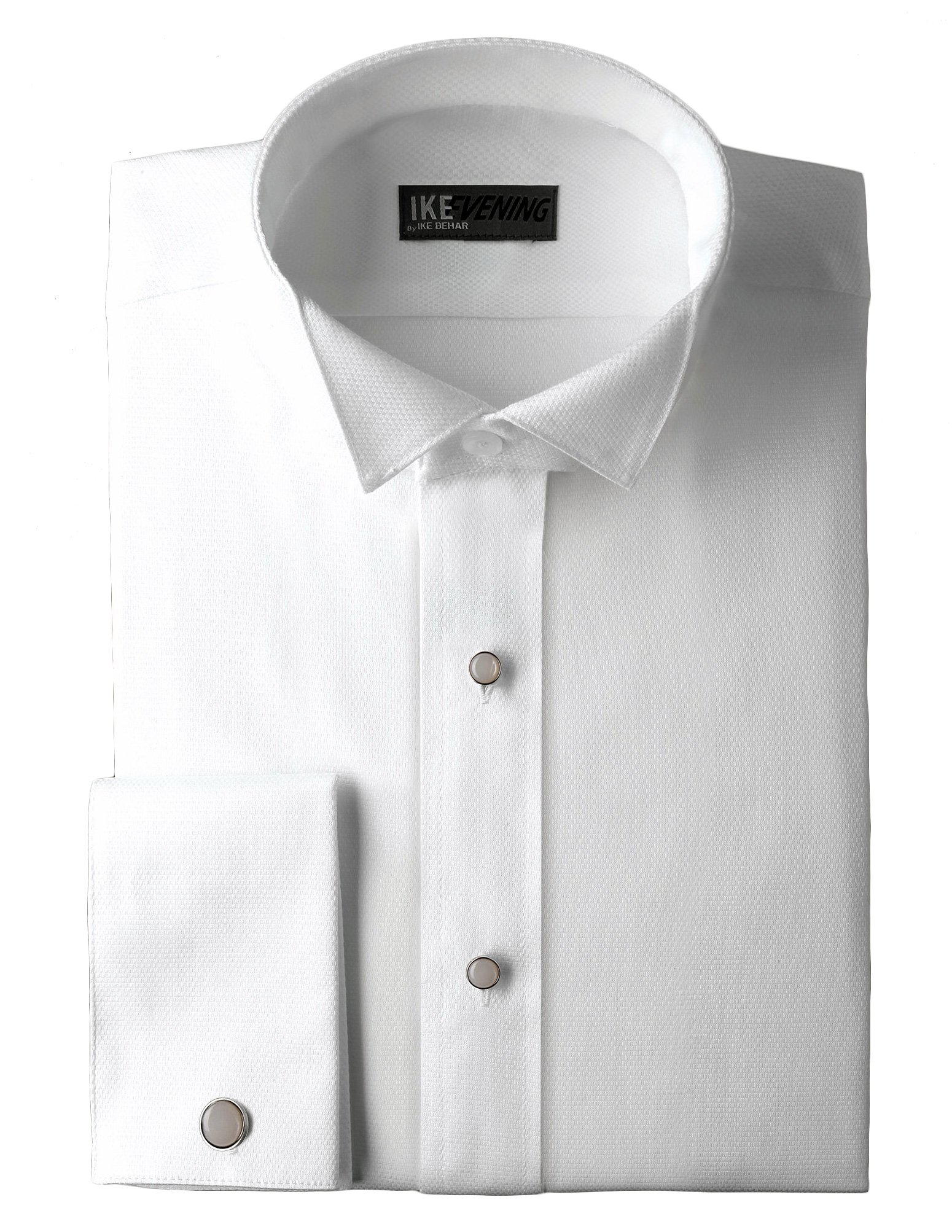 Premium IKE Behar Men's Cotton Pique Wing Collar Dress Shirt - Formal Business Attire & Wedding Occasions