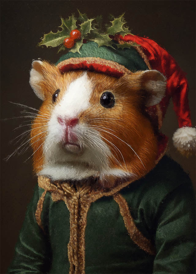 Christmas Guinea Pig Animal Portrait Print - Cute Holiday Pet Art for Home Decor, Gifts & Wall Art - Perfect for Living Room, Bedroom & Office