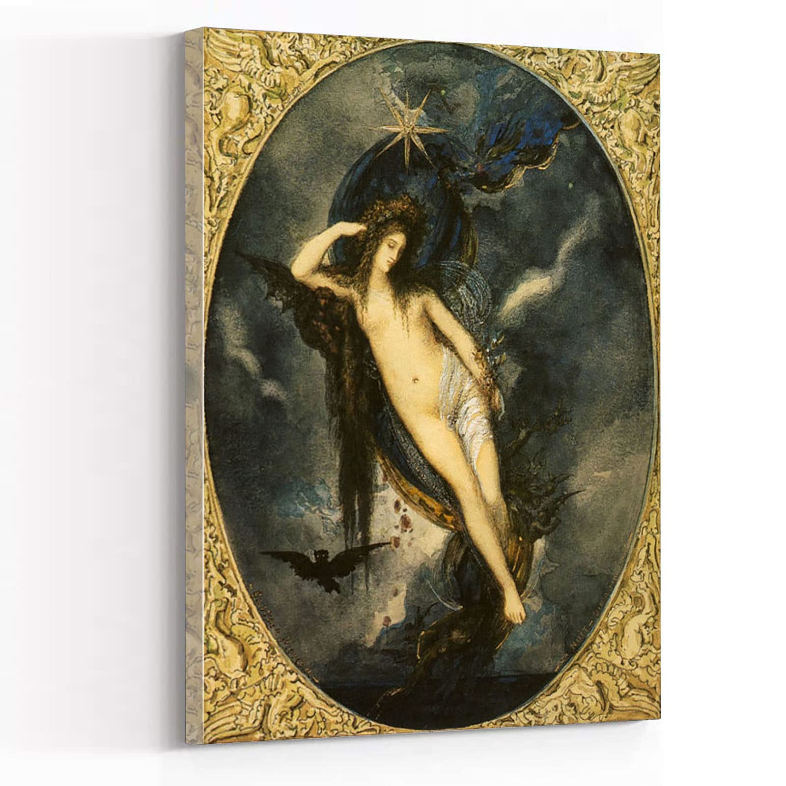 Erotic Art Print - Night Goddess Pagan Painting, Dark Occult Gothic Wall Art, Baroque Antique Nude Woman Framed Abstract Canvas - 12''x18'' Modern Home Decor for Bedroom, Living Room & Office