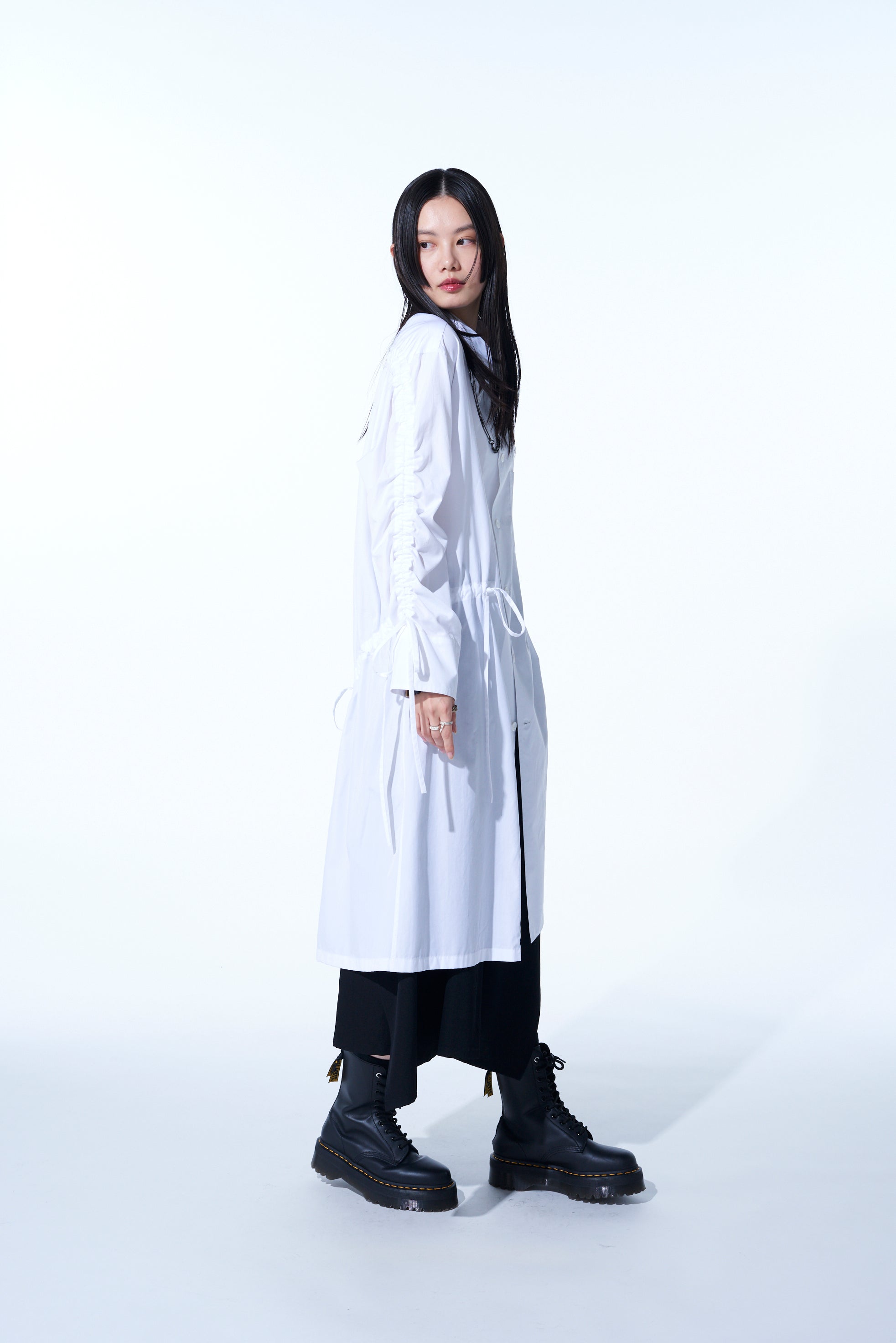 Oversized Long Cotton Broadcloth Shirt with Gathered Strings - Casual Loose Fit Button Down Tunic Top for Women | Perfect for Layering, Beach Cover-Up & Boho Outfits