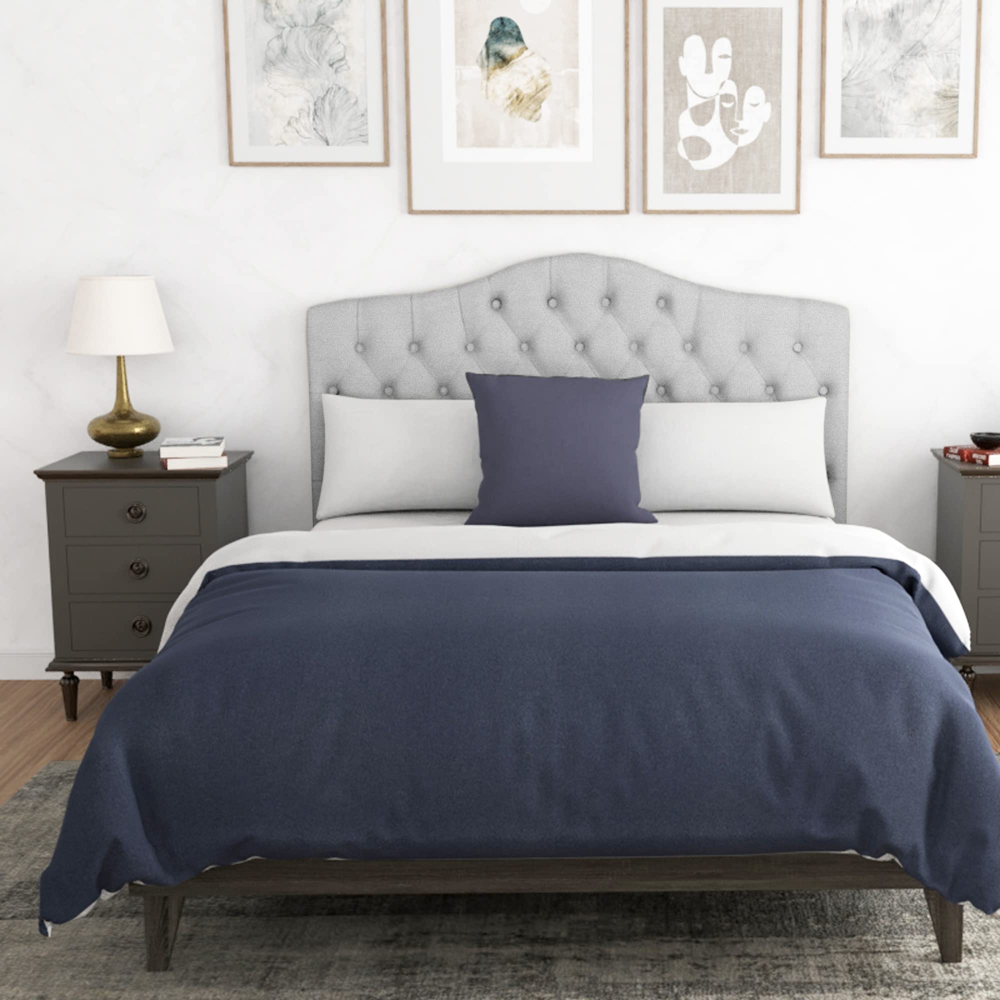 Adjustable Tufted Grenada Headboard - Upholstered Polyester Headboard with Modern Button Tuft Design - Comfortable & Fully Adjustable - Easy Assembly & Maintenance - King/California King Size - Grey - Perfect for Master Bedroom, Guest Room & Modern Home Decor
