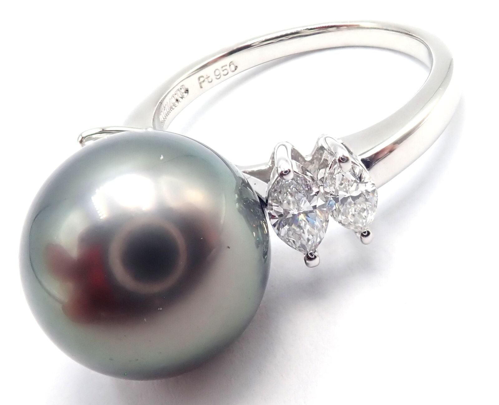 Authentic Mikimoto Platinum Tahitian Pearl Diamond Ring for Women - Elegant Luxury Jewelry for Weddings, Anniversaries & Special Occasions