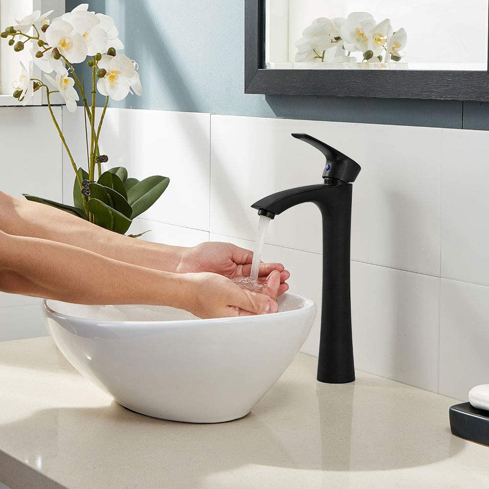 Modern Black Vessel Sink Faucet - Tall Matte Black Bathroom Faucet for Vanity & Basin | Perfect for Contemporary Bathrooms