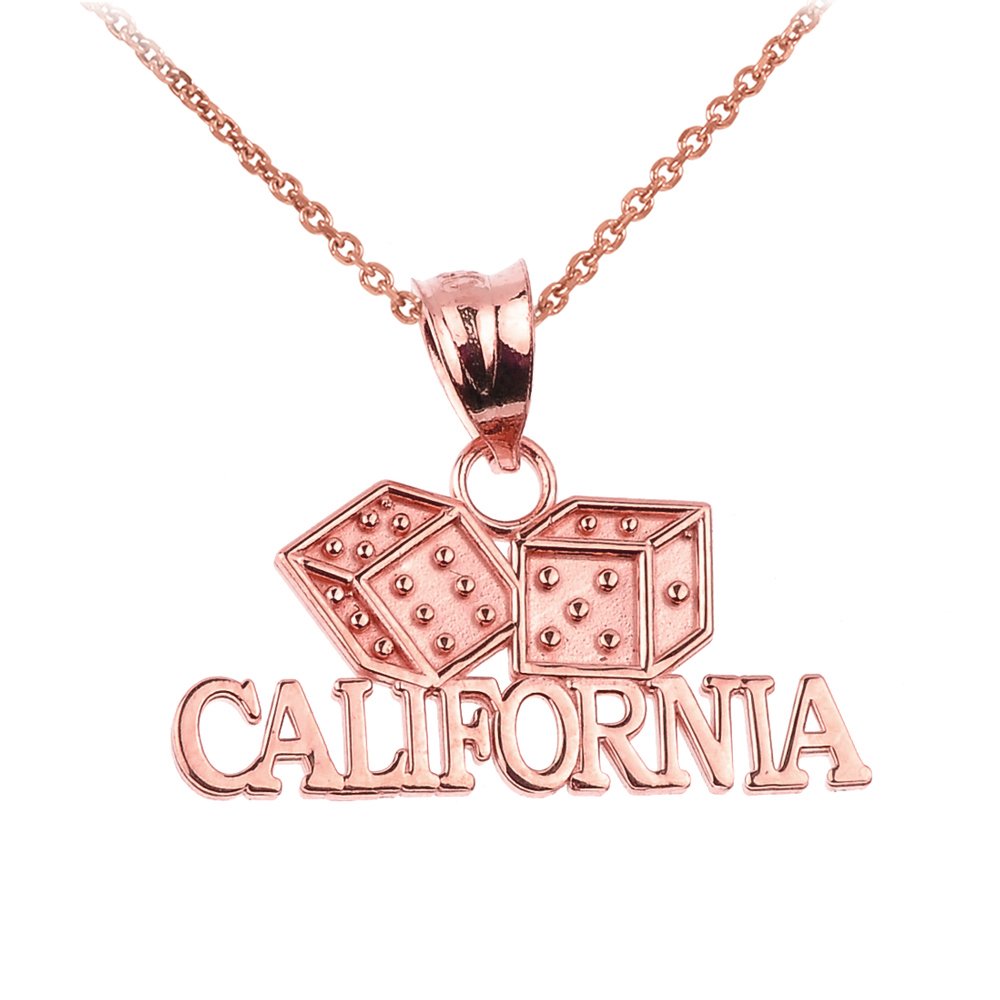 10k Rose Gold California Dice Charm Pendant Necklace for Women - Elegant Dainty Jewelry Gift for Gamers, Casino Lovers & Birthday Celebrations