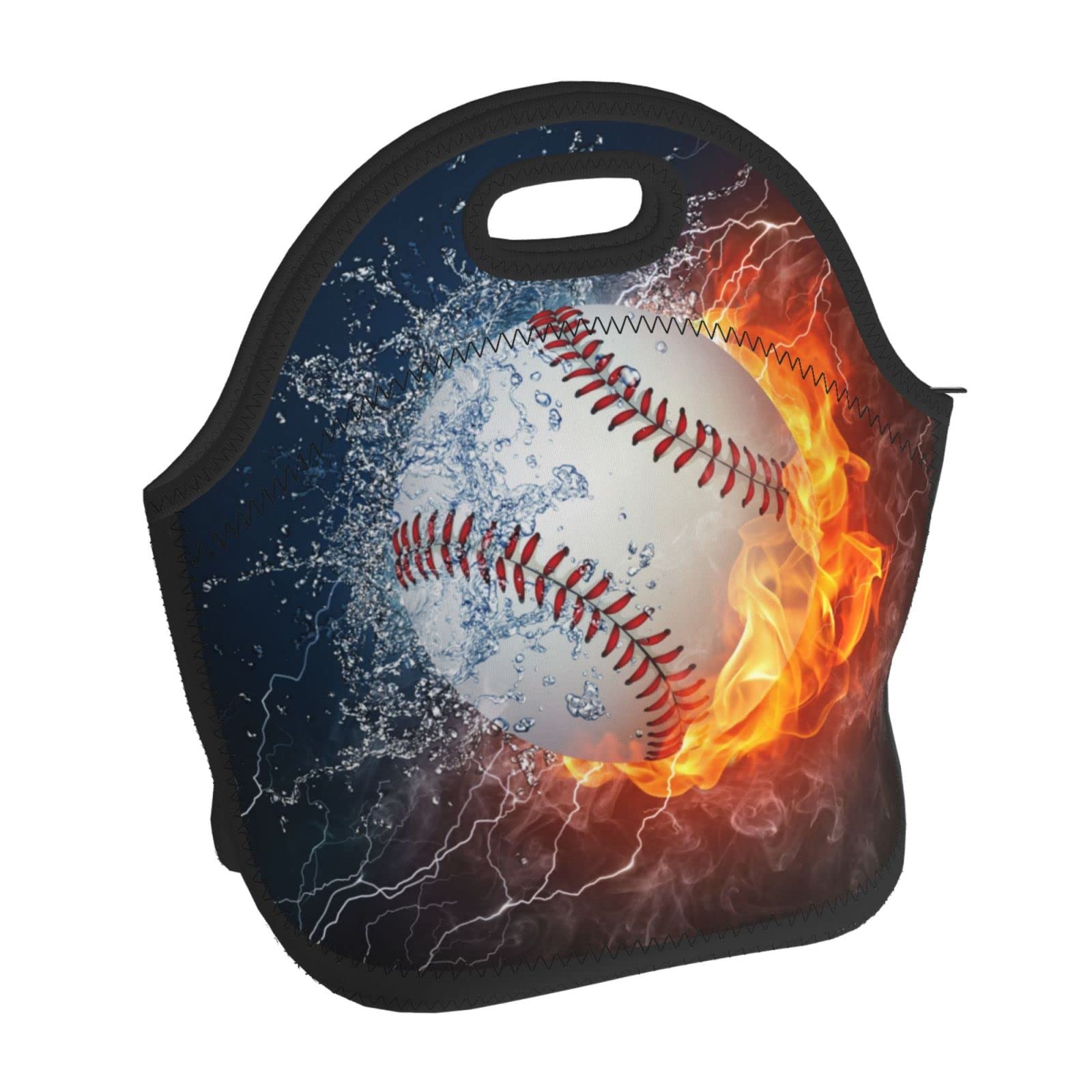 **Fire & Water Baseball Design Insulated Neoprene Lunch Bag - Portable Reusable Cooler Tote for Office, Picnic & Outdoor Activities - Men & Women**