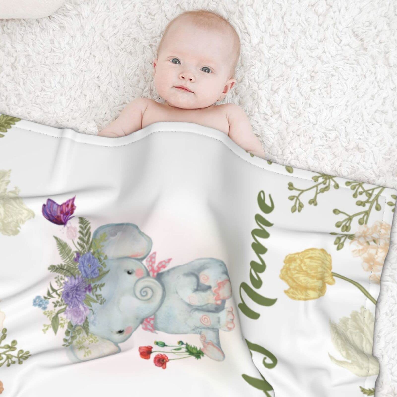 Personalized Baby Blankets with Name - Soft Monogrammed Swaddling Blankets for Newborn Boys & Girls - Custom Elephant Design Baby Shower Gift - Perfect for Nursery, Christening & First Birthday Presents