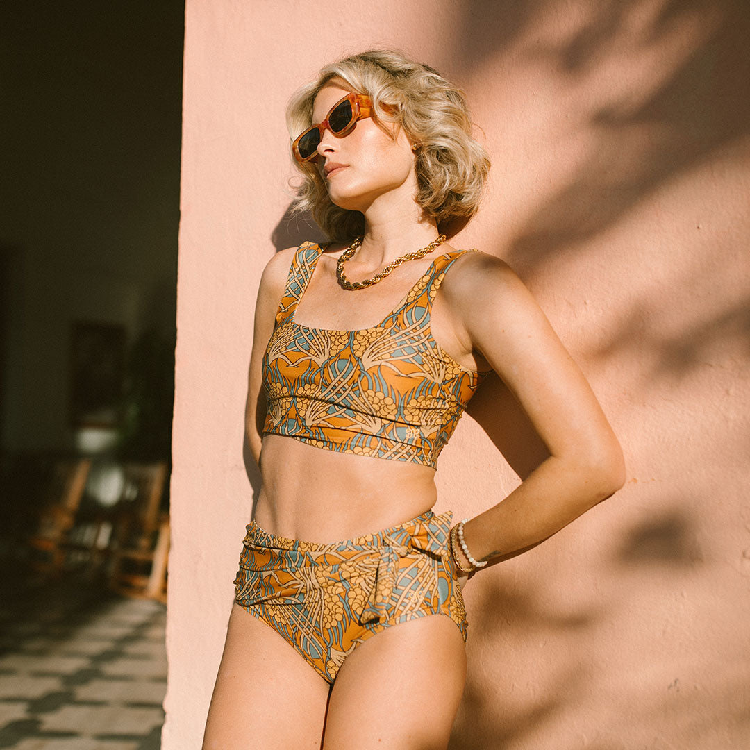 Golden Hour Olivia Swim Crop Top - Women's High Waisted Bikini Top for Beach & Pool - Perfect for Summer Vacations, Swimwear, and Water Sports