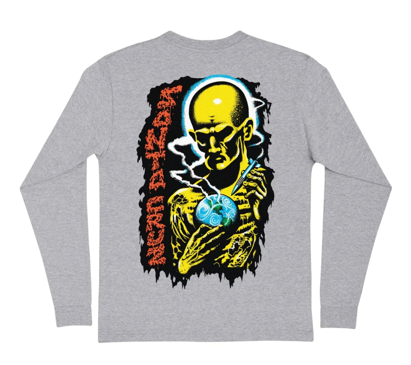 XXL Santa Cruz JEFF KENDALL ATOMIC MAN Long Sleeve T-Shirt - Grey | Vintage Skateboarding Graphic Tee for Men | Perfect for Streetwear, Casual Outfits & Skate Sessions