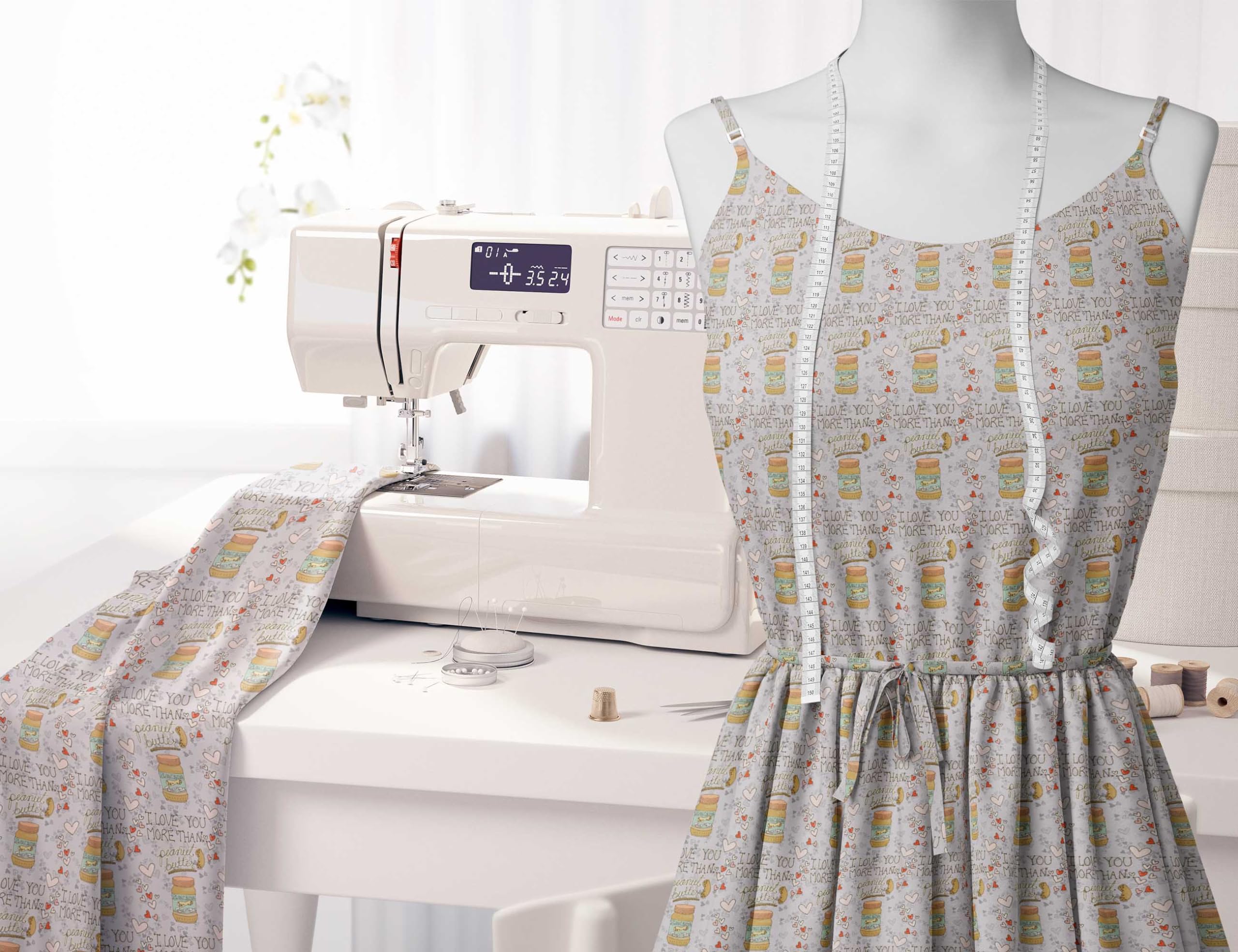 Soimoi Poly Georgette Gray Fabric by The Yard - 42 Inch Wide Textured Peanut Butter Food Print Material for DIY Crafts, Sewing Projects & Home Decor - Nutty Playful Design Printed Fabric for Dresses, Curtains & Creative Sewing Ideas