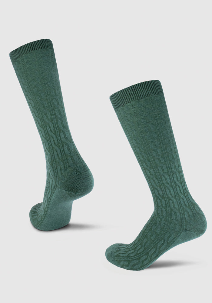 Tilly Over The Calf Cable Knit Socks for Women - Soft Wool Winter Socks in Duck Green - Perfect for Cold Weather, Hiking and Outdoor Activities