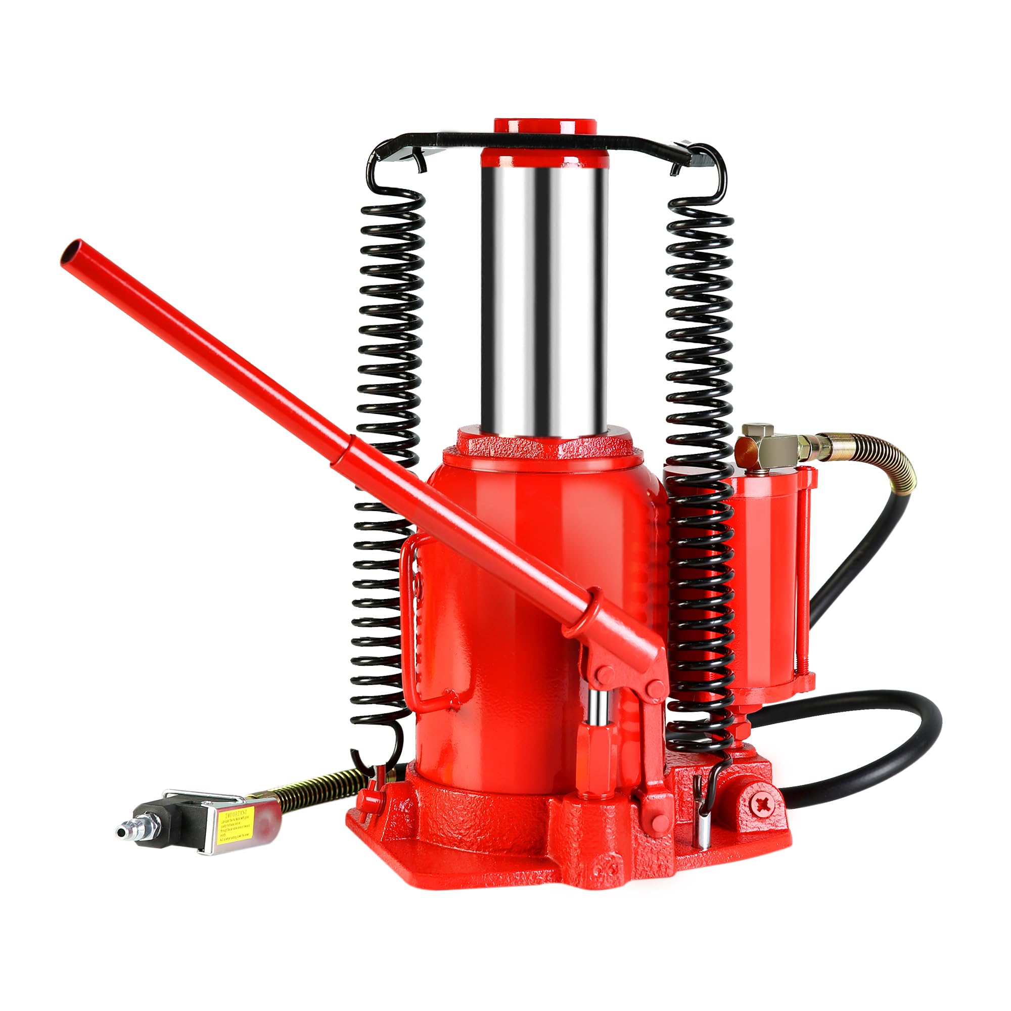 32-Ton Hydraulic Bottle Jack - Air Operated & Manual Lift, Low Profile Portable Car Jack with Handle (Red) - Ideal for Auto Repair, RV, Truck & Heavy Equipment Maintenance