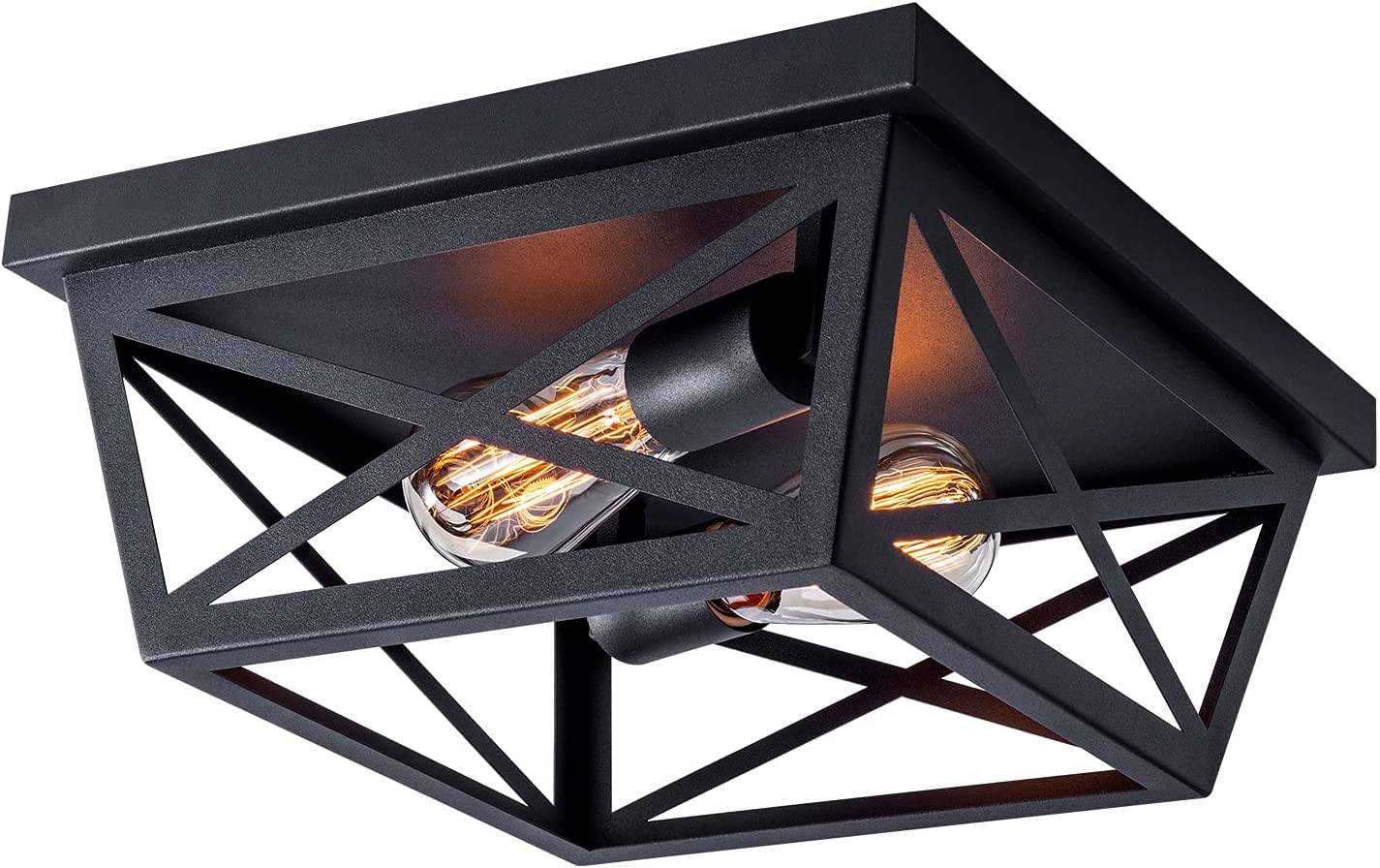 YAVILL 2-Light Farmhouse Flush Mount Ceiling Light Fixture - Industrial Vintage Matte Black Lighting for Hallway Kitchen Bedroom Foyer Entryway - Perfect for Rustic Home Decor & Modern Farmhouse Interiors